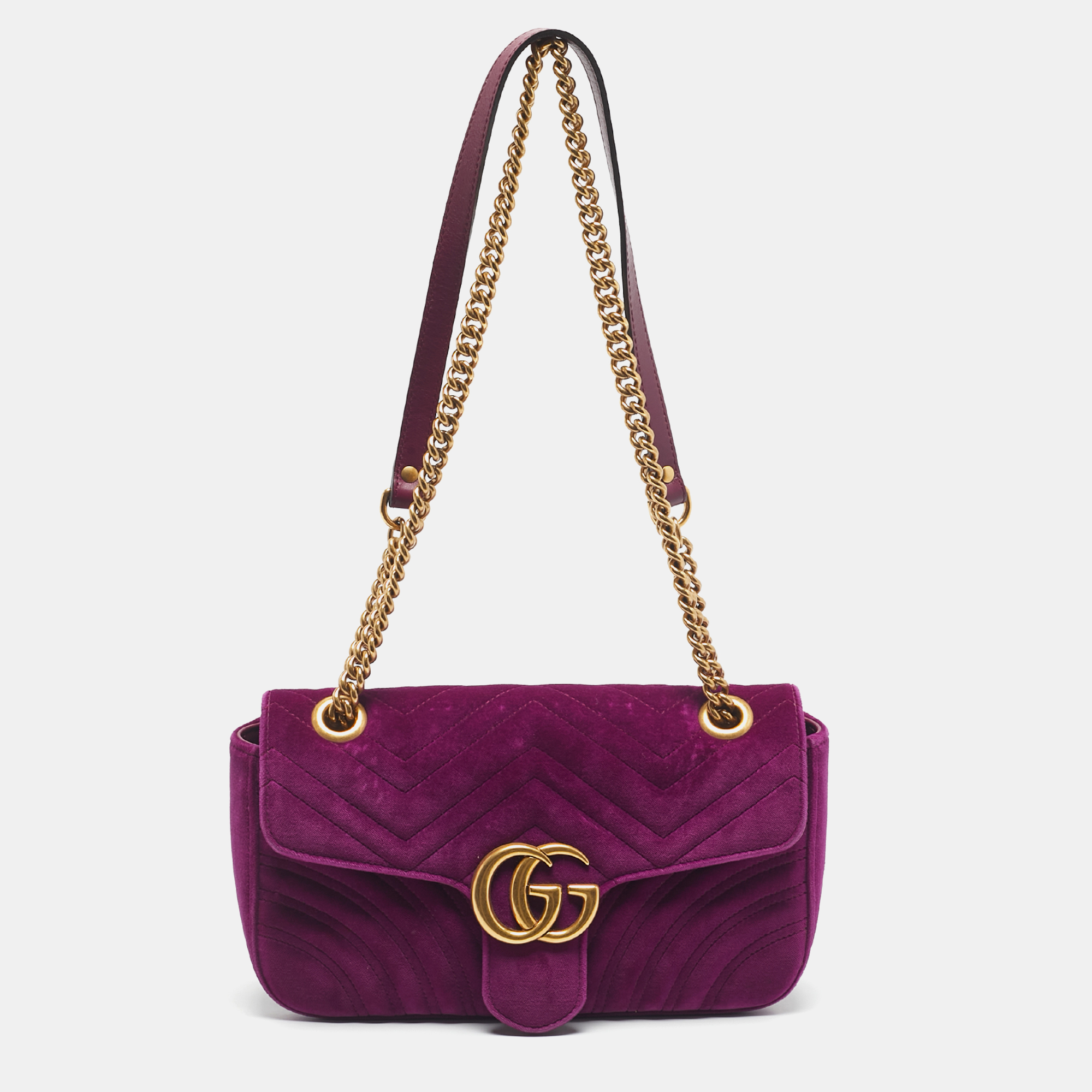 

Gucci Purple Matelassé Velvet  GG Marmont Shoulder Bag