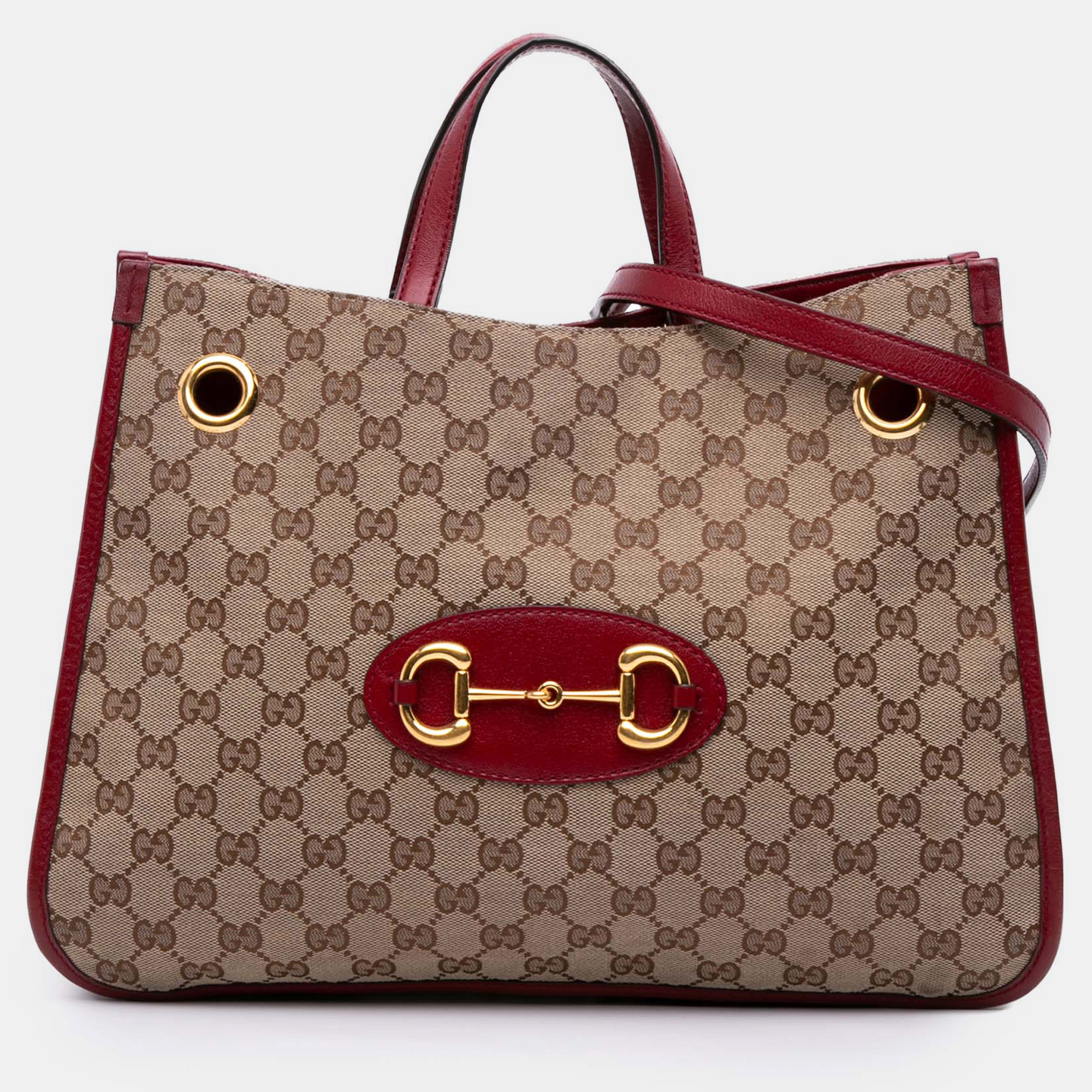 Pre-owned Gucci Brown Medium Gg Canvas Horsebit 1955 Chain Tote