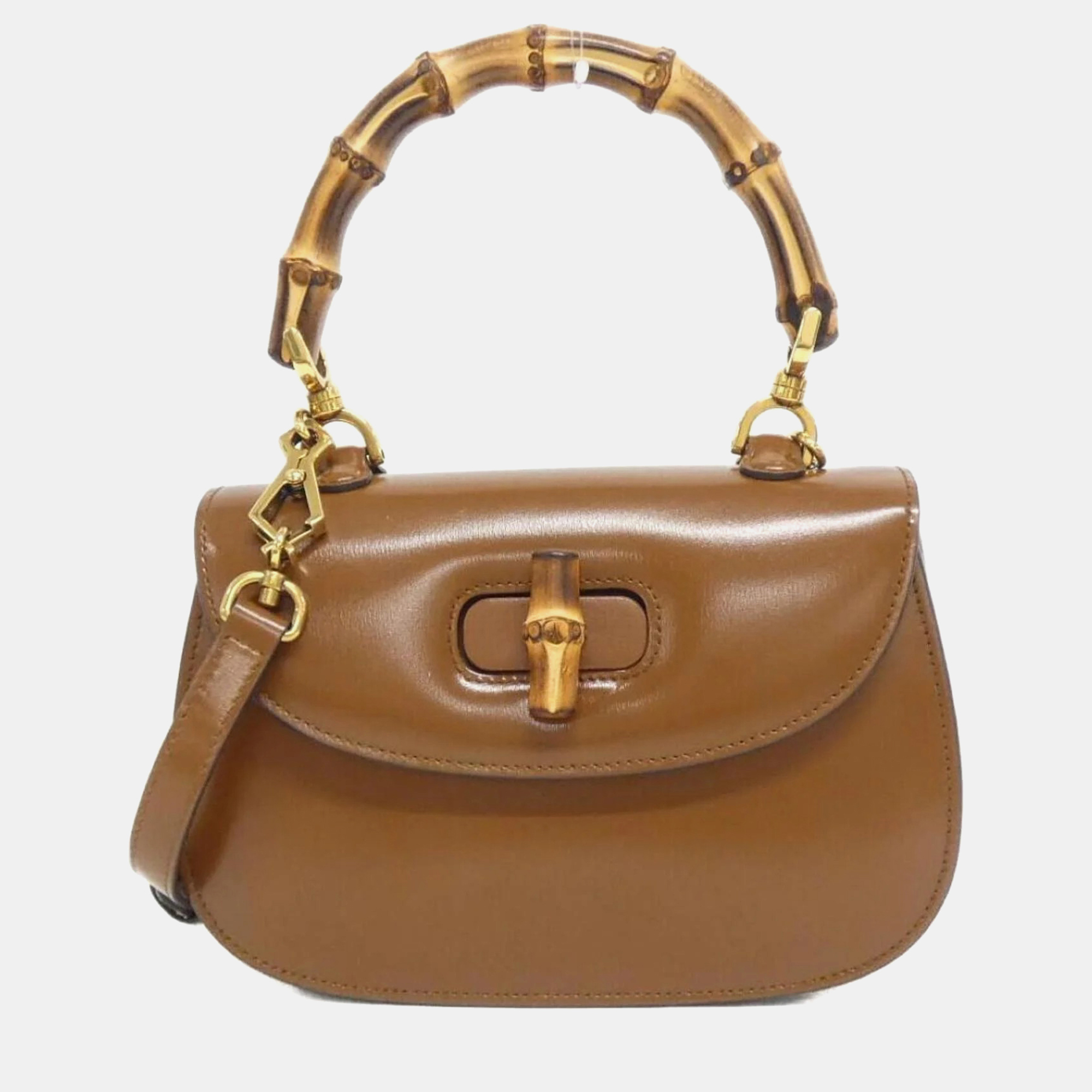 

Gucci Bamboo 1947 Brown Leather Handbag, Gold