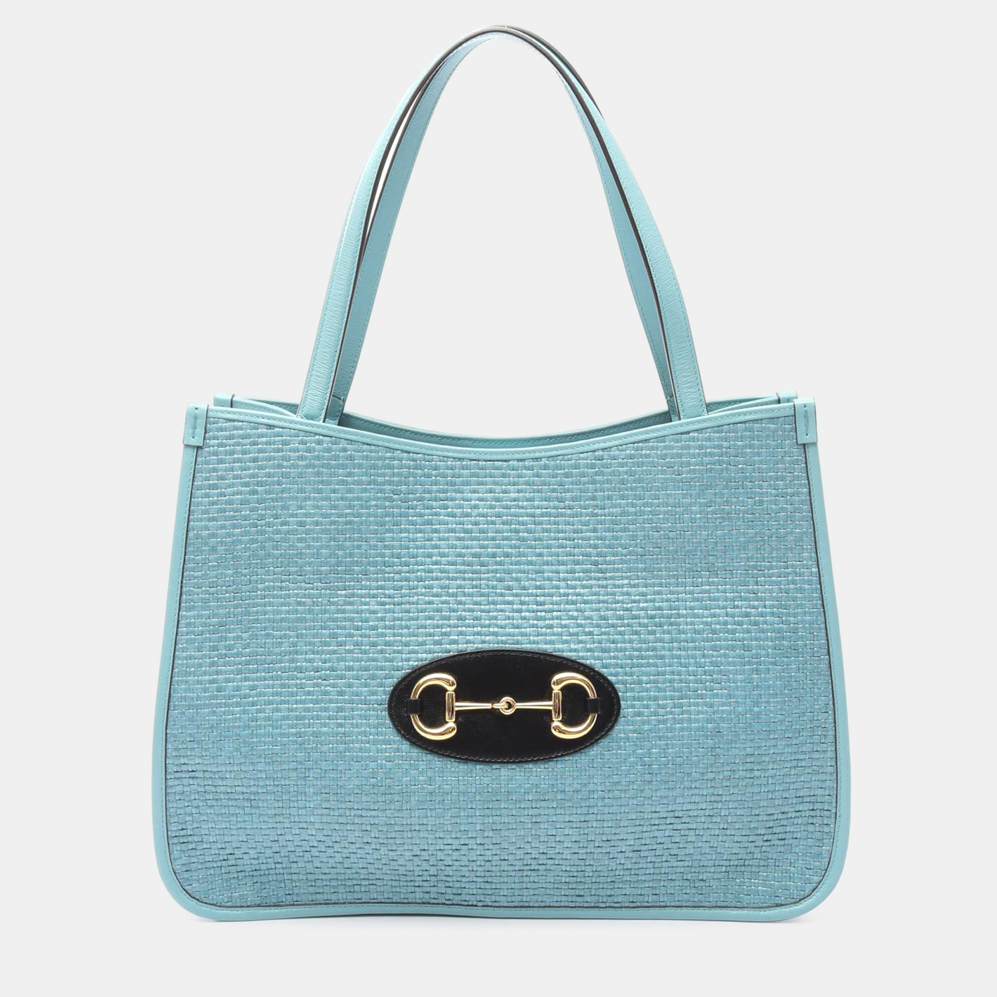 

Gucci Blue Medium Straw Horsebit 1955 Tote