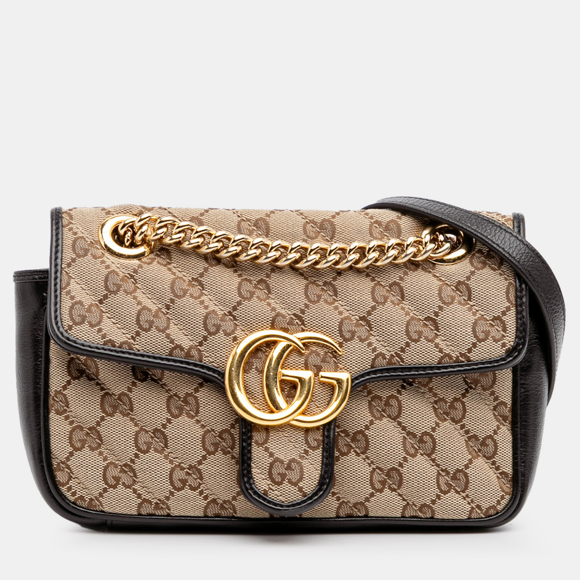 

Gucci Beige Black Mini GG Marmont Matelasse Canvas Flap Crossbody