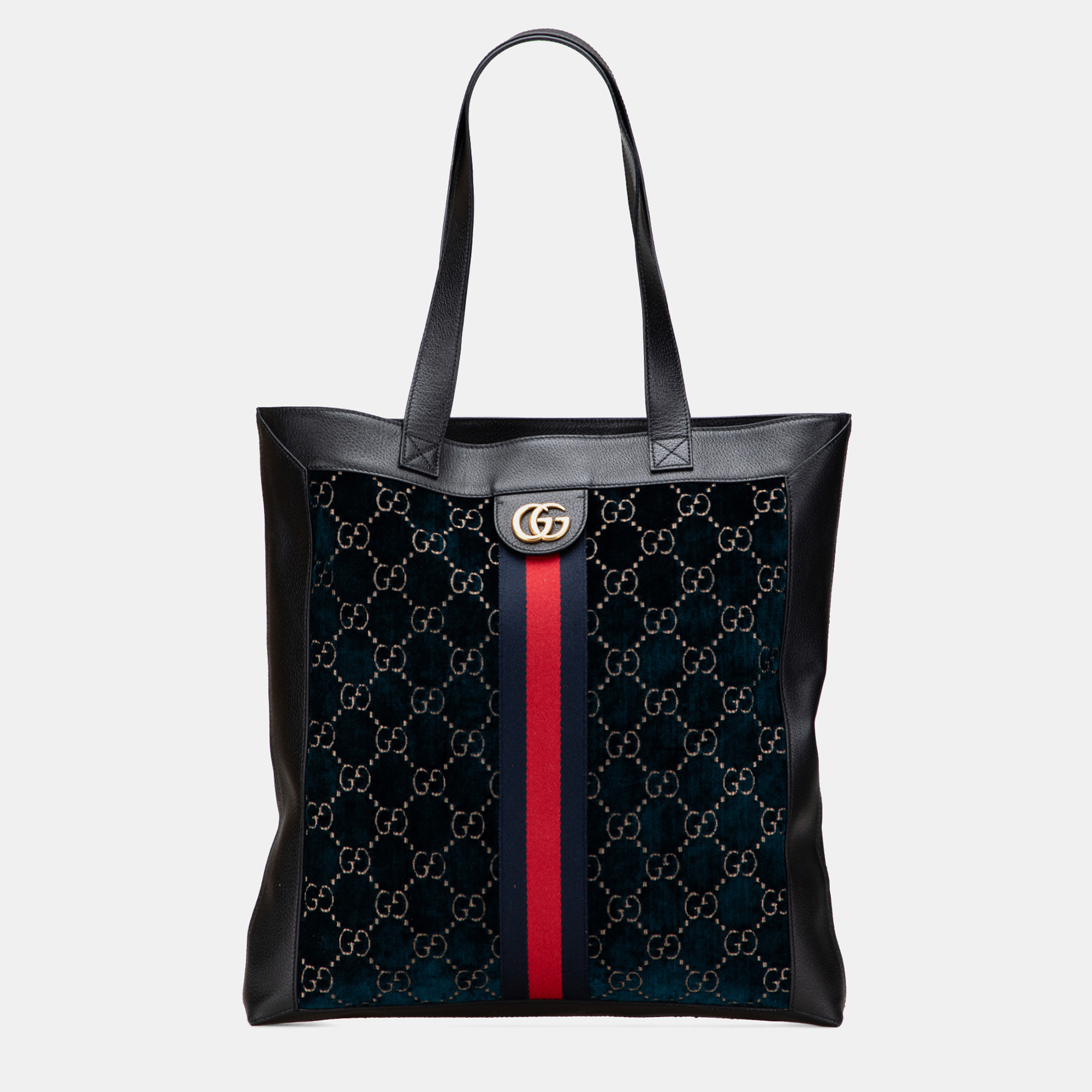 

Gucci Navy Blue Large GG Velvet Web Ophidia Tote