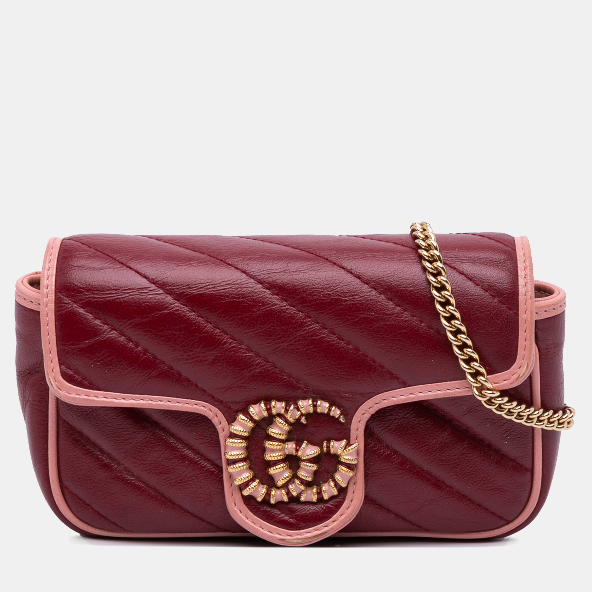 

Gucci Pink/Burgundy Super Mini GG Marmont Matelasse Leather Torchon Flap Crossbody Bag