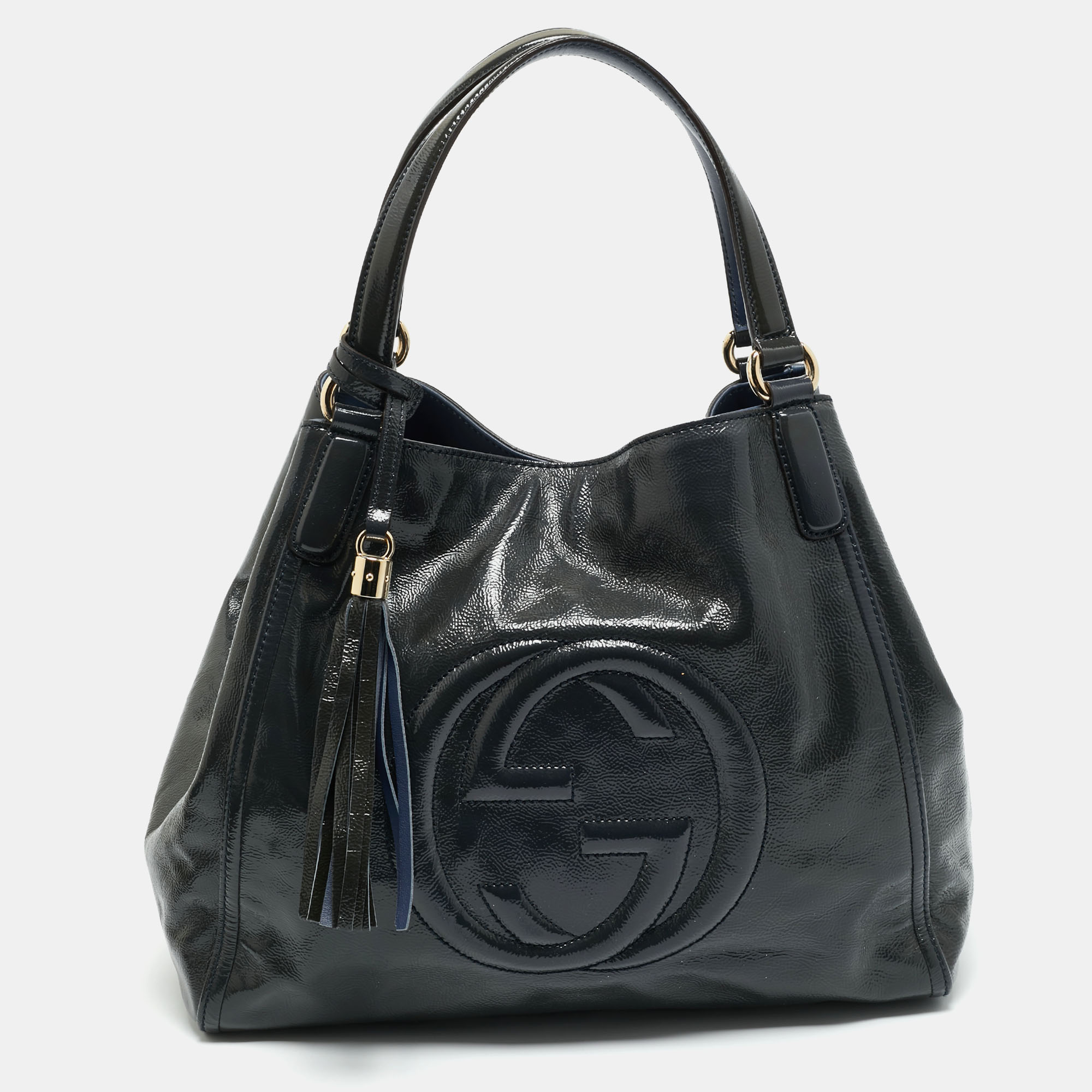 

Gucci Dark Grey Patent Leather  Soho Tote