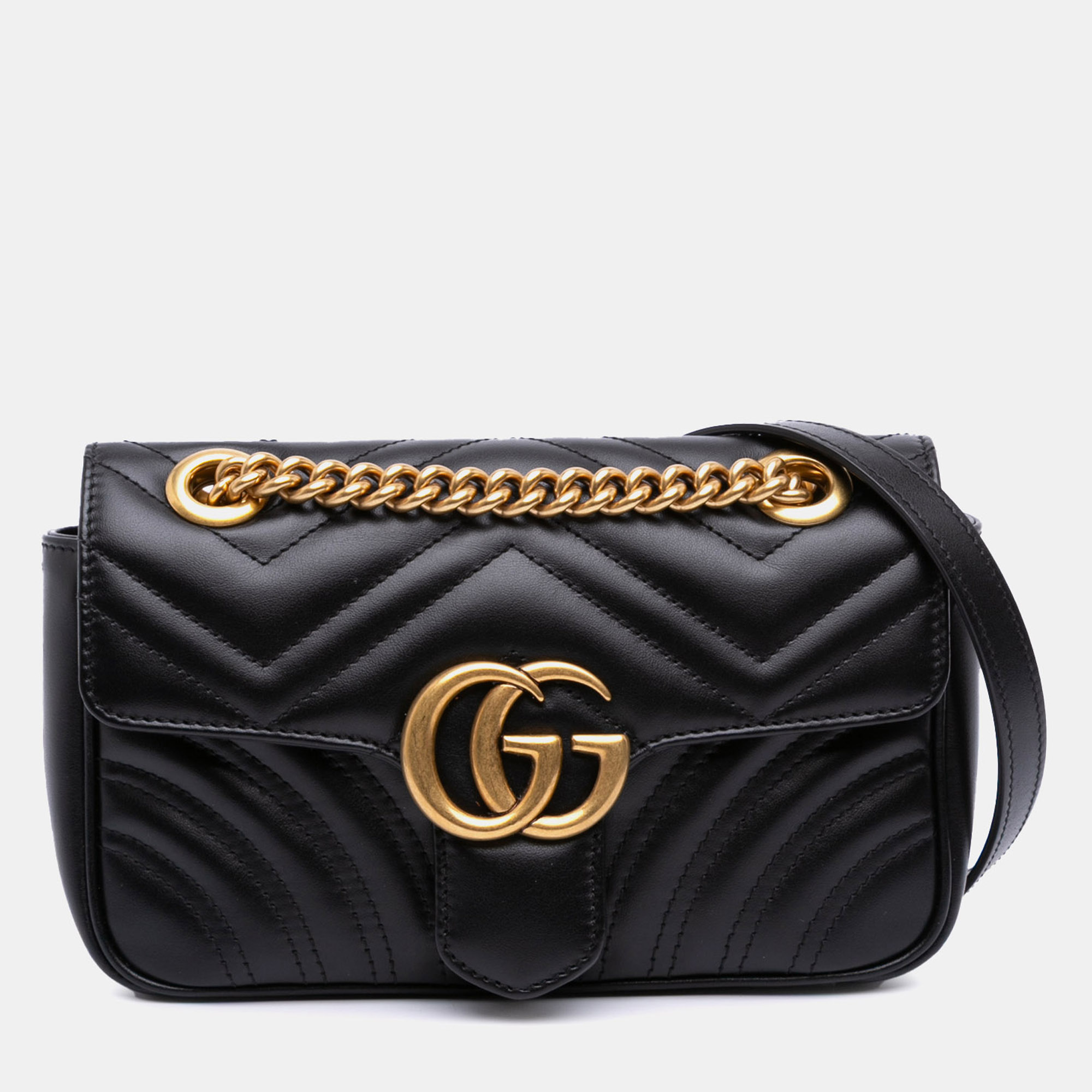 

Gucci Black Mini GG Marmont Matelasse Leather Flap Crossbody Bag