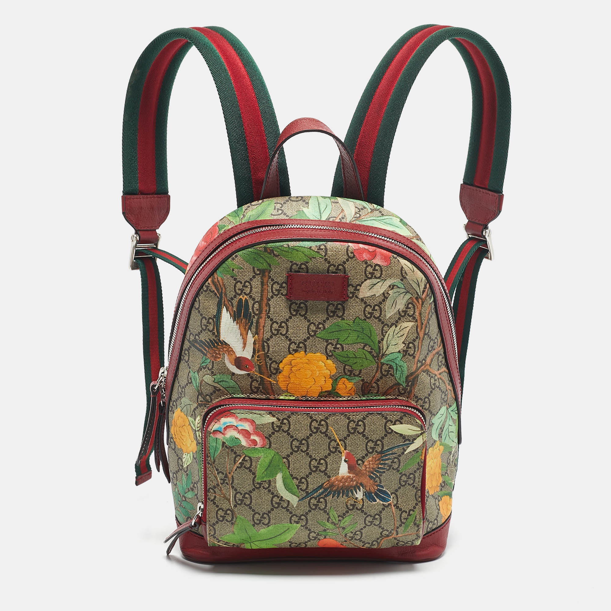 Pre-owned Gucci Red/multicolor Tian Gg Supreme Canvas Backpack