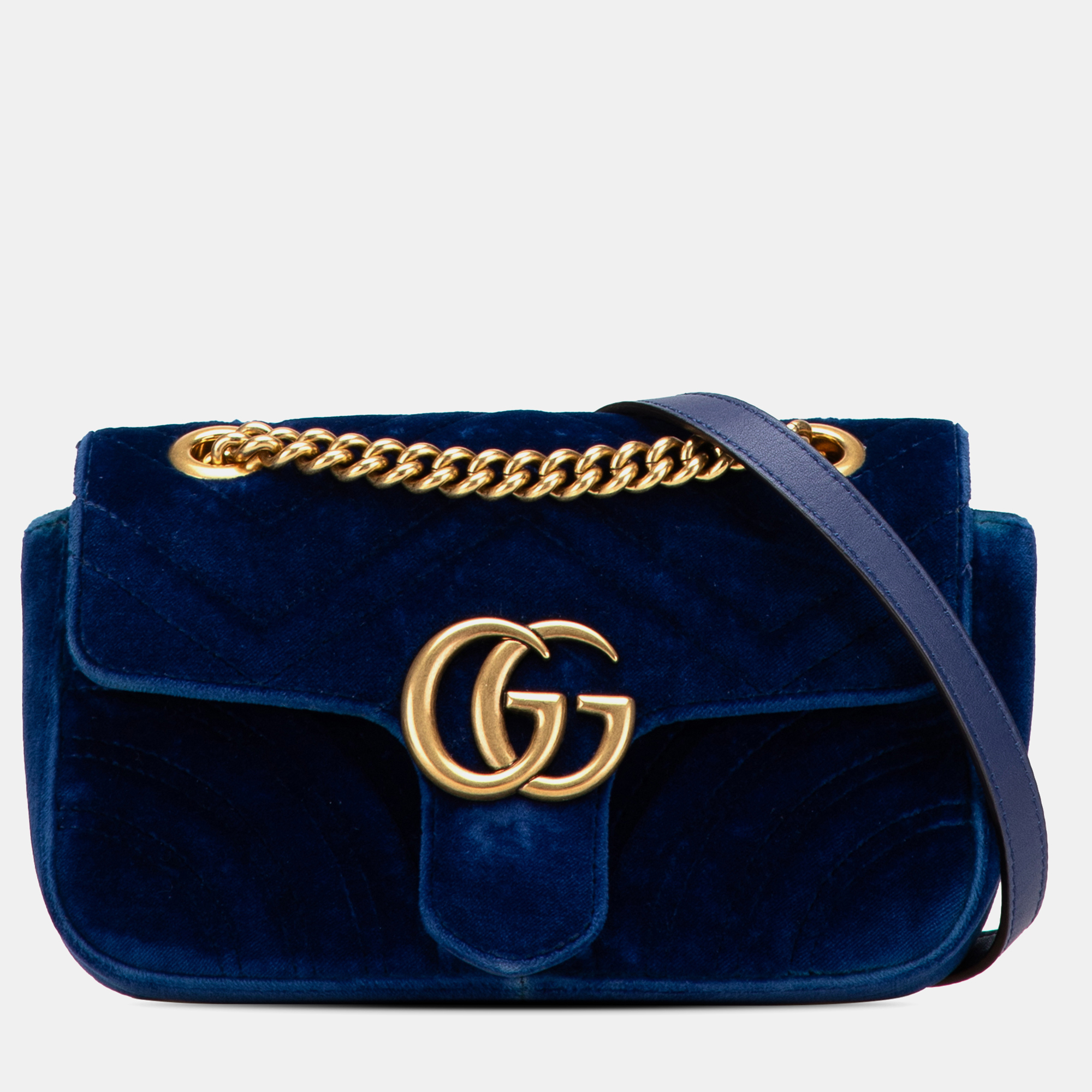 

Gucci Blue Mini GG Marmont Matelasse Velvet Flap Crossbody