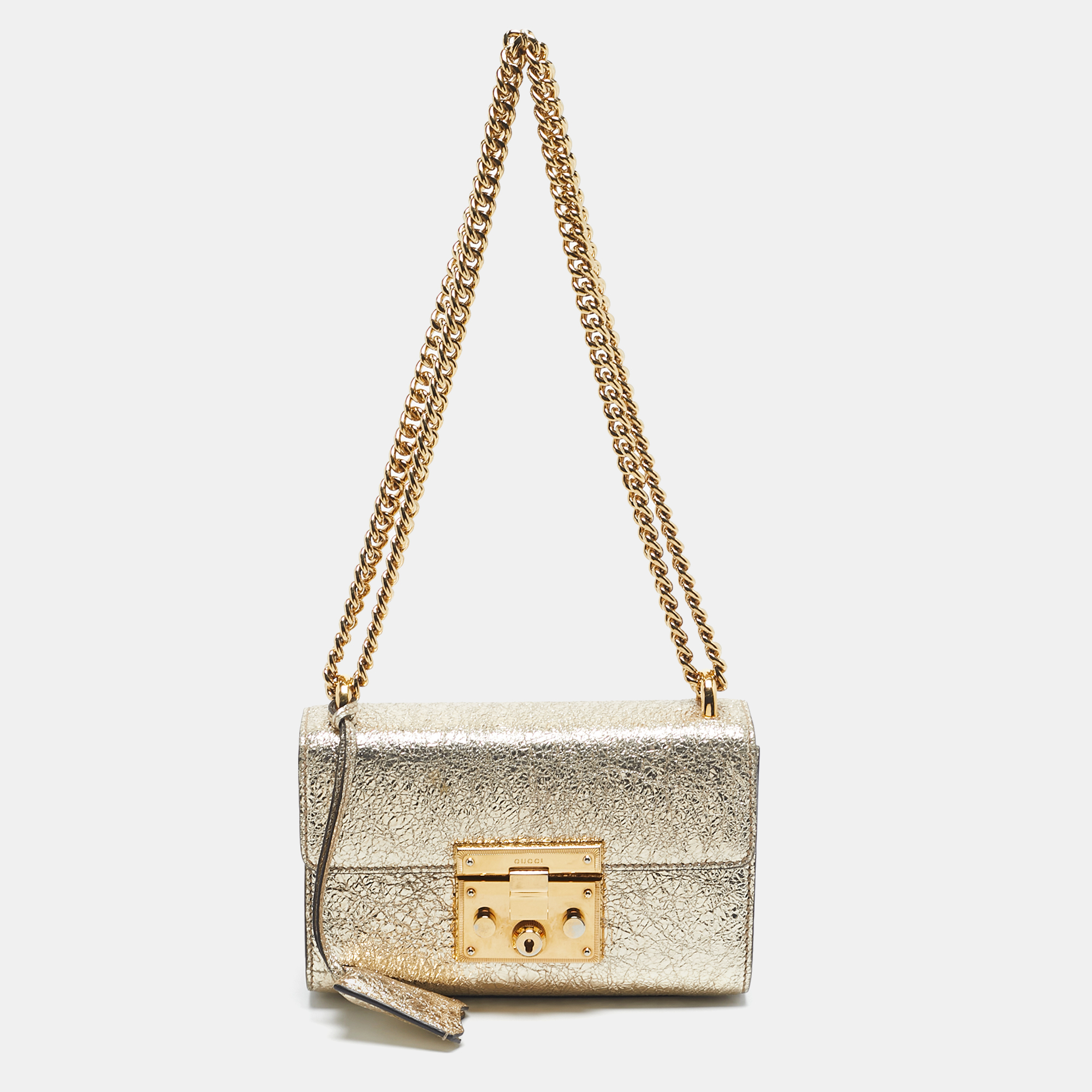 

Gucci Gold Crinkled Leather  Padlock Shoulder Bag