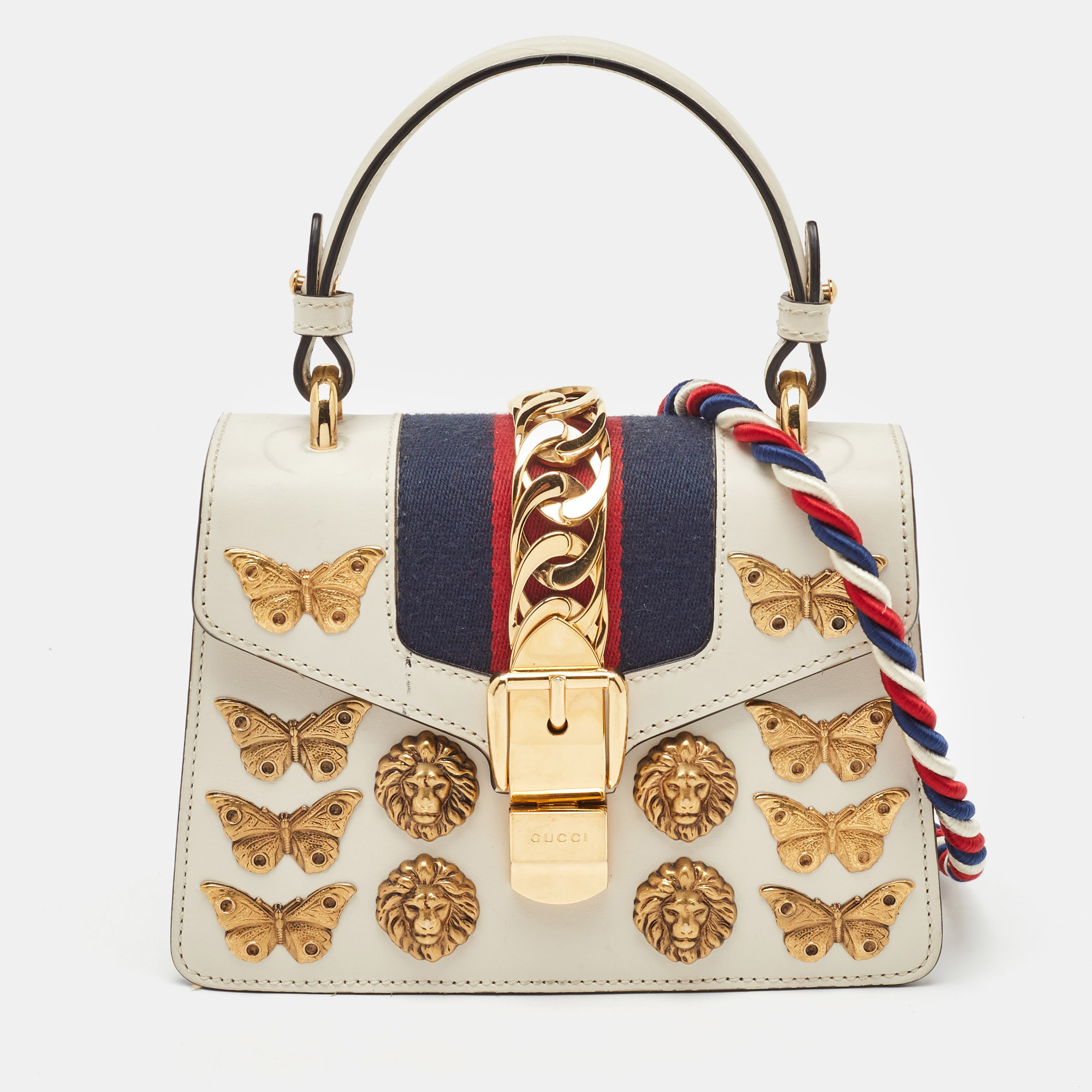 

Gucci White Leather Mini Animalier Sylvie Top Handle Bag