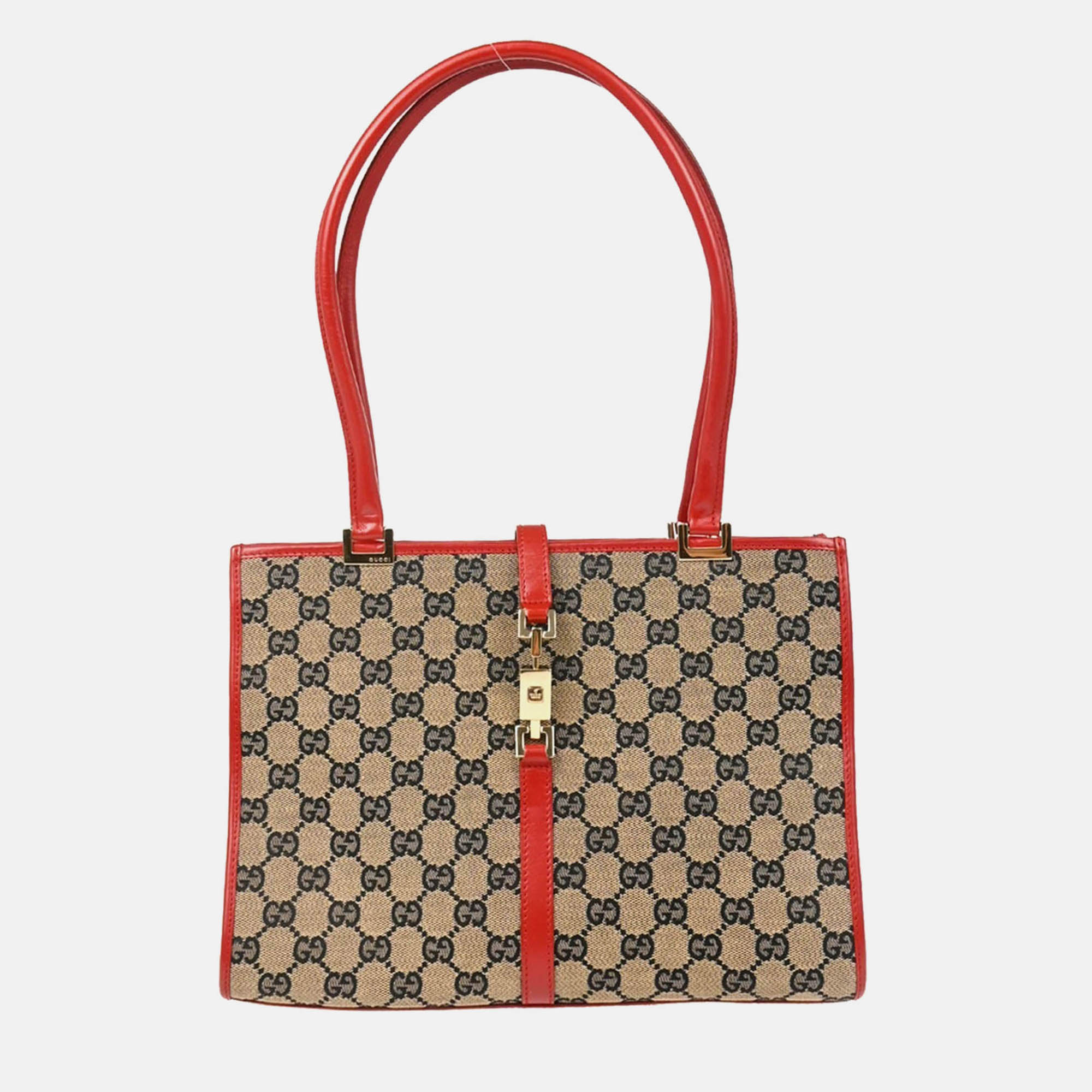 

Gucci Jackie Red Beige GG Canvas Hobo Bag