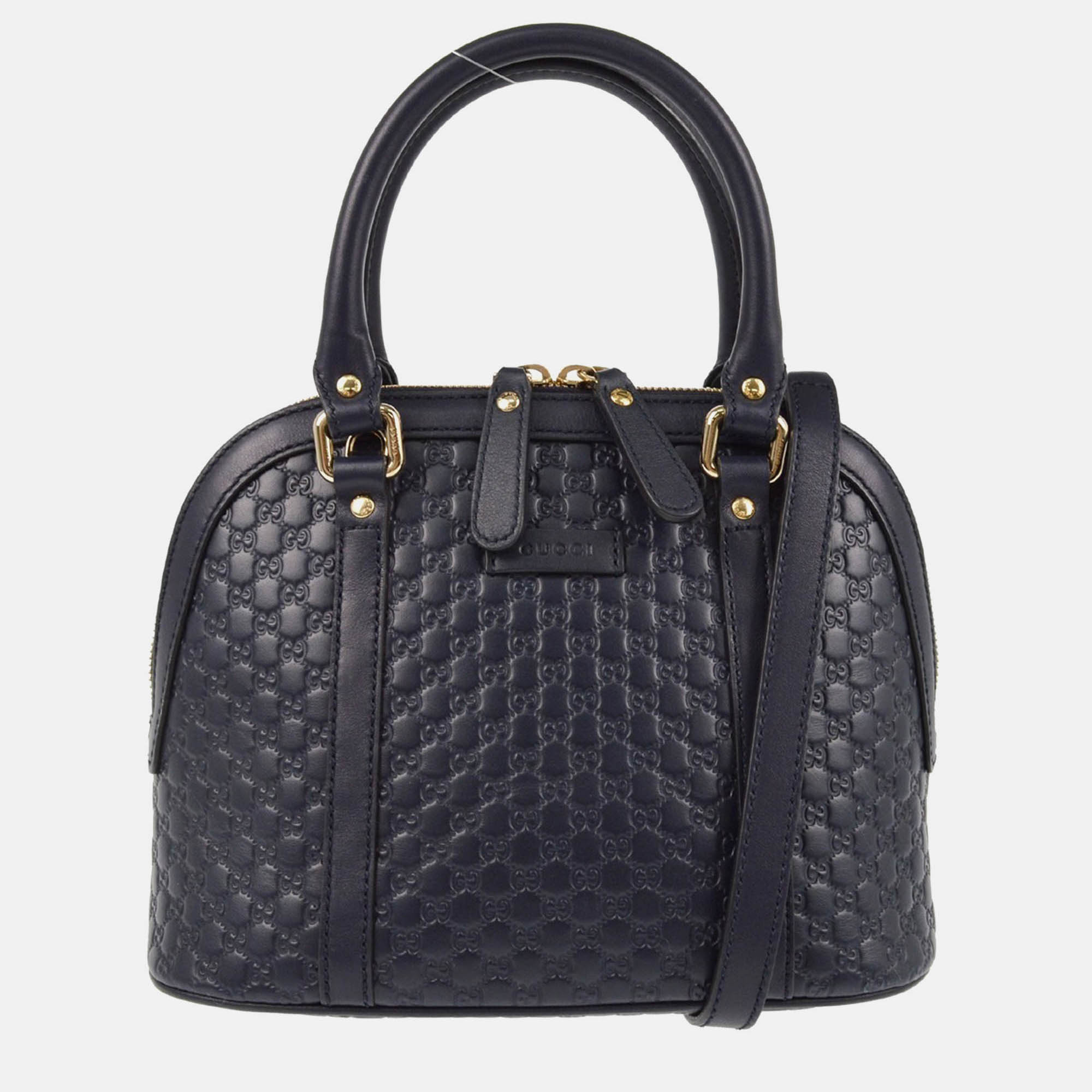 

Gucci Micro Guccissima Navy Leather Satchel Bag, Navy blue
