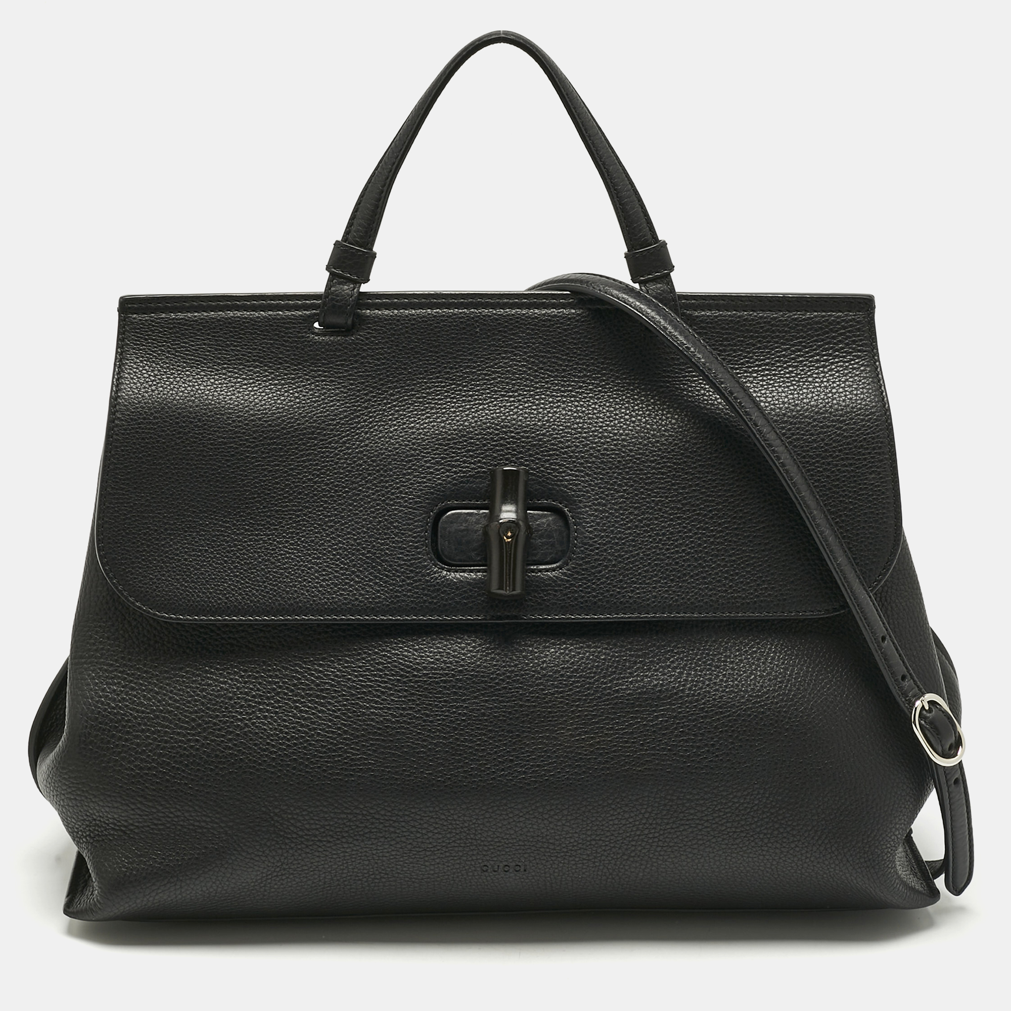 

Gucci Black Leather Large Bamboo Daily Top Handle Bag