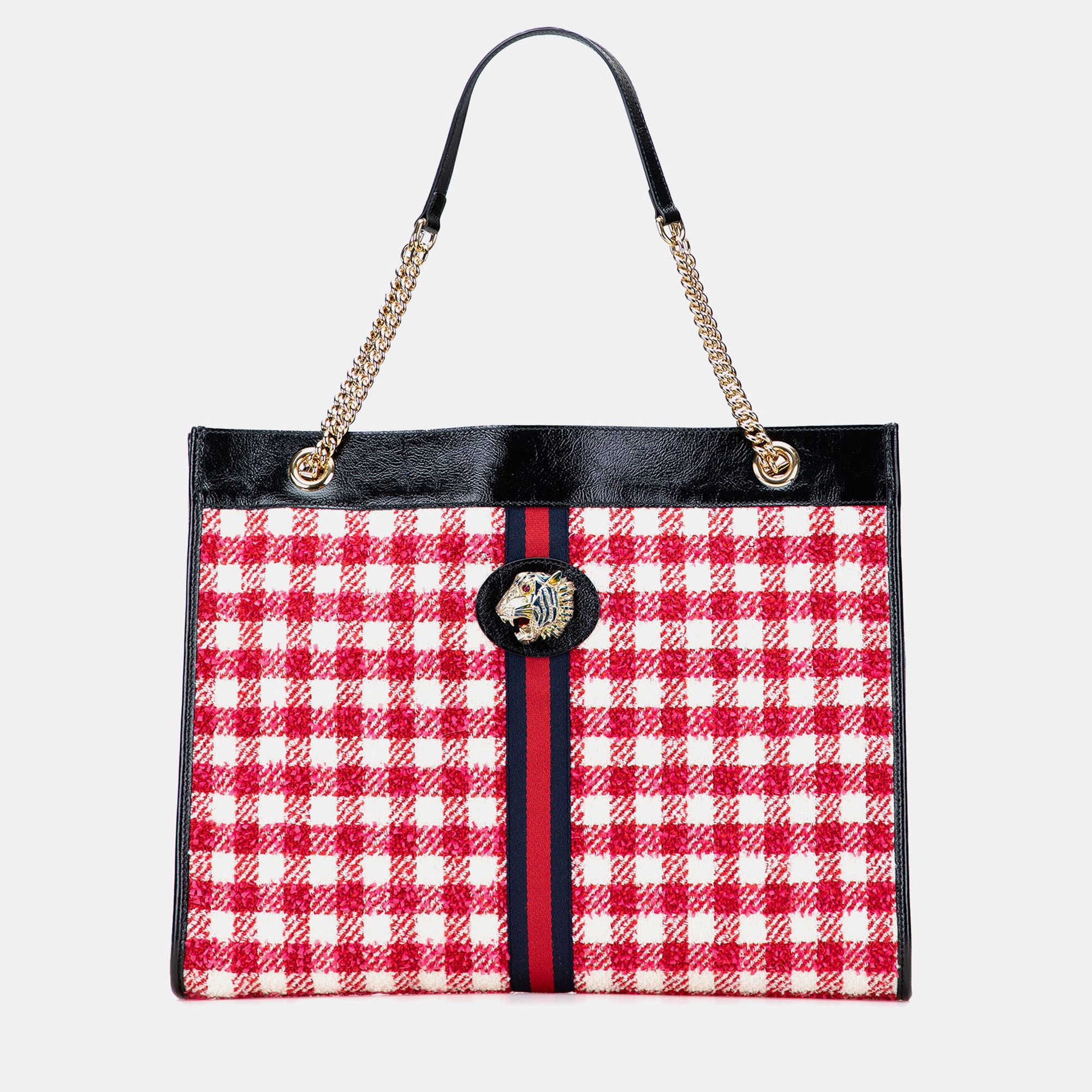 

Gucci Red Large Web Tweed Rajah Tote