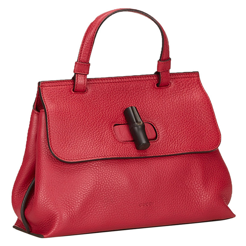 

Gucci Red Pebbled Leather Small Bamboo Daily Satchel Bag