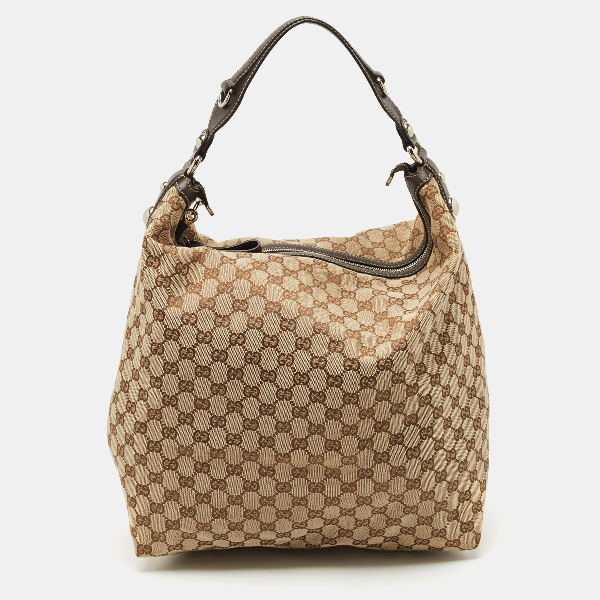 

Gucci Beige/Brown GG Canvas and Leather Large Icon Bit Hobo