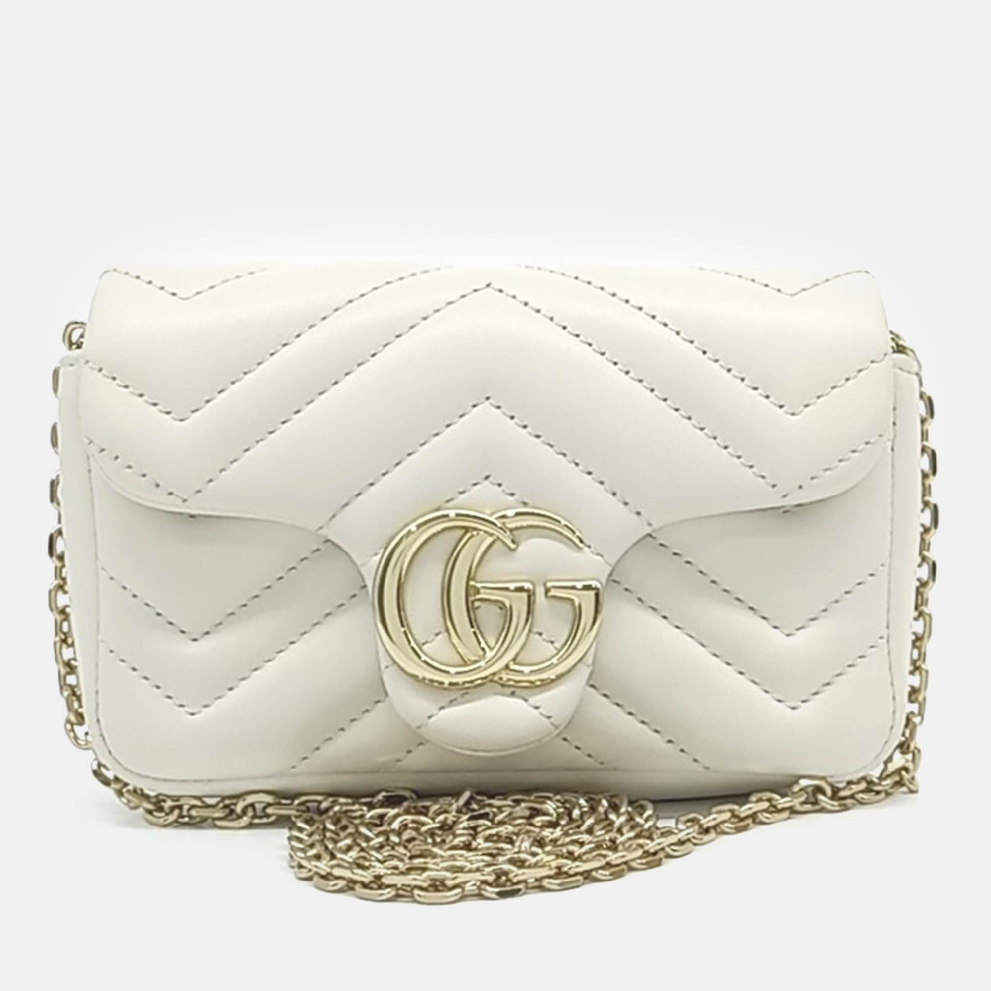 

Gucci White Leather GG Marmont Mini Shoulder Bag