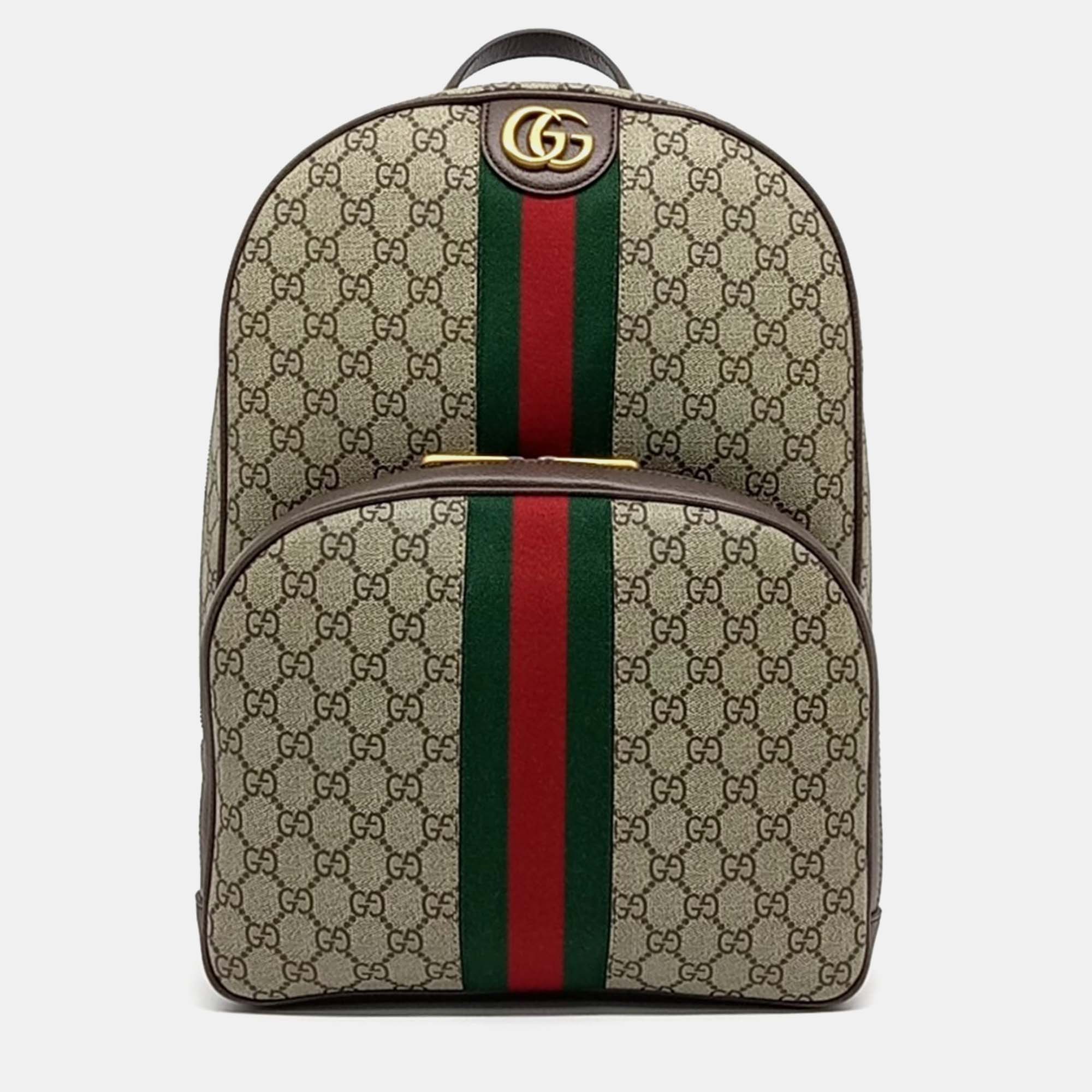 Pre-owned Gucci Beige Coated Canvas Ophidia Gg Supreme Backpack In Sand