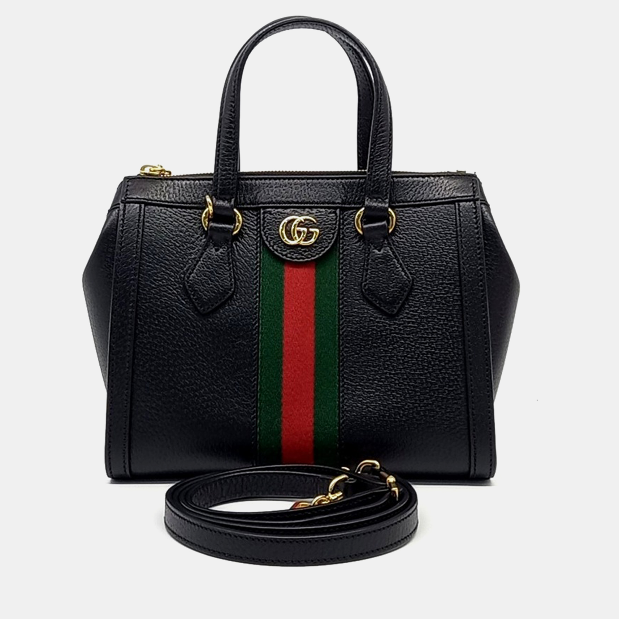 

Gucci Black Leather Ophidia GG Shoulder Bag Small
