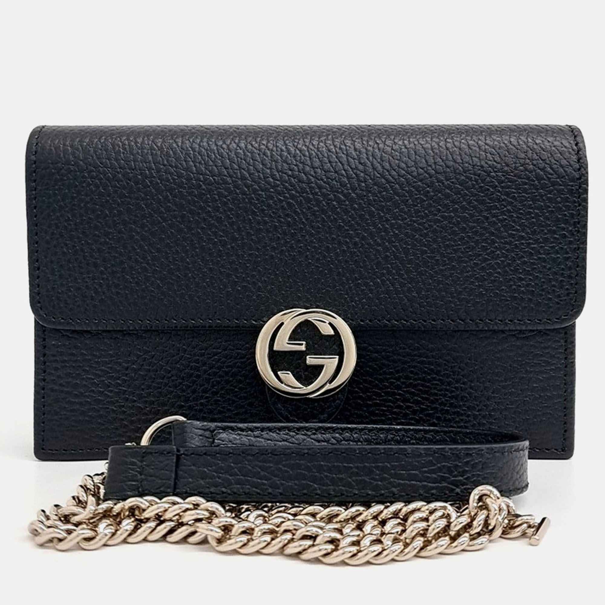 

Gucci Black Leather Interlocking Chain Crossbody Bag