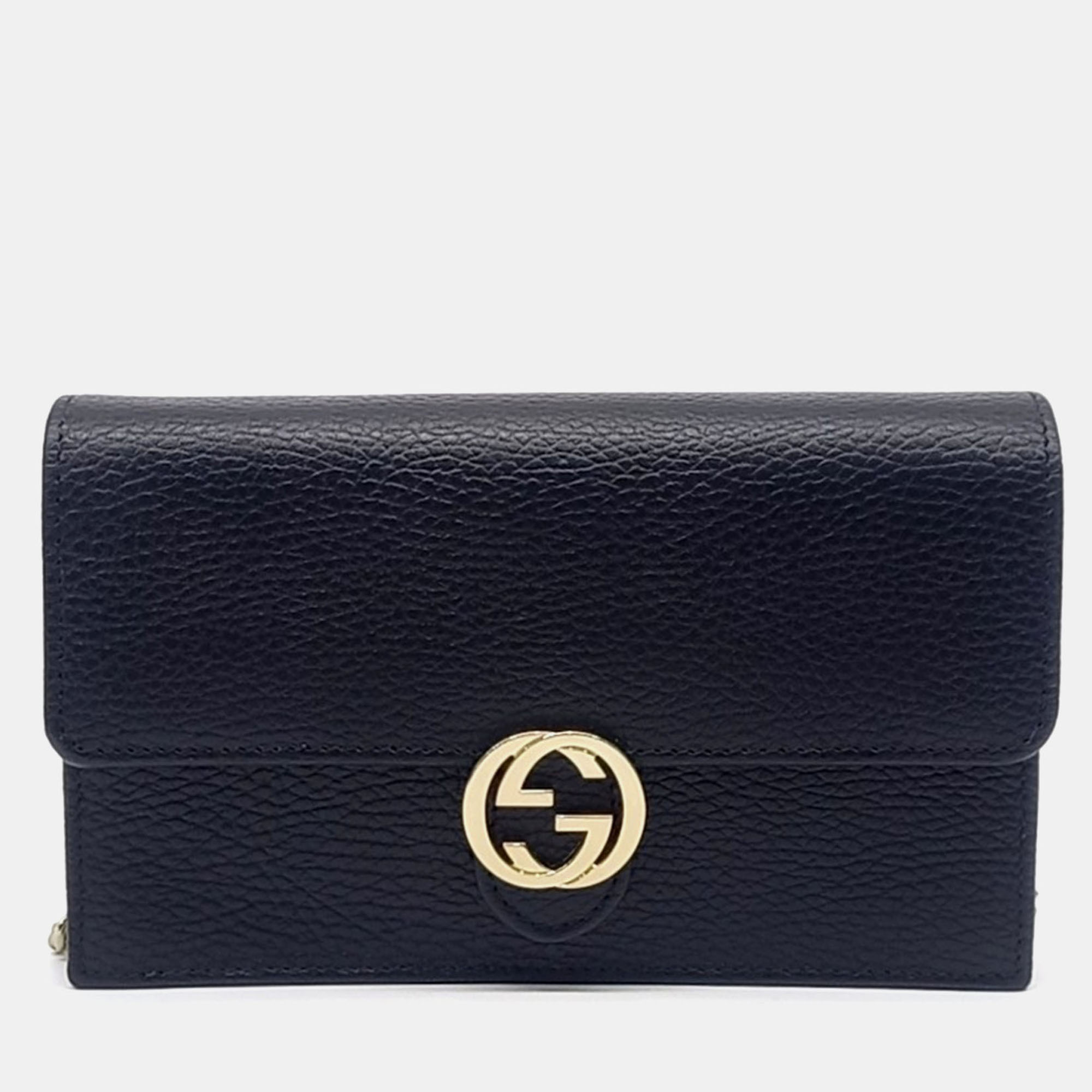

Gucci Black Leather Interlocking Chain Crossbody Bag