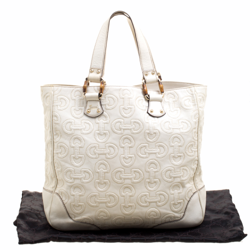 Gucci White Horsebit Embossed Leather Tote Gucci TLC