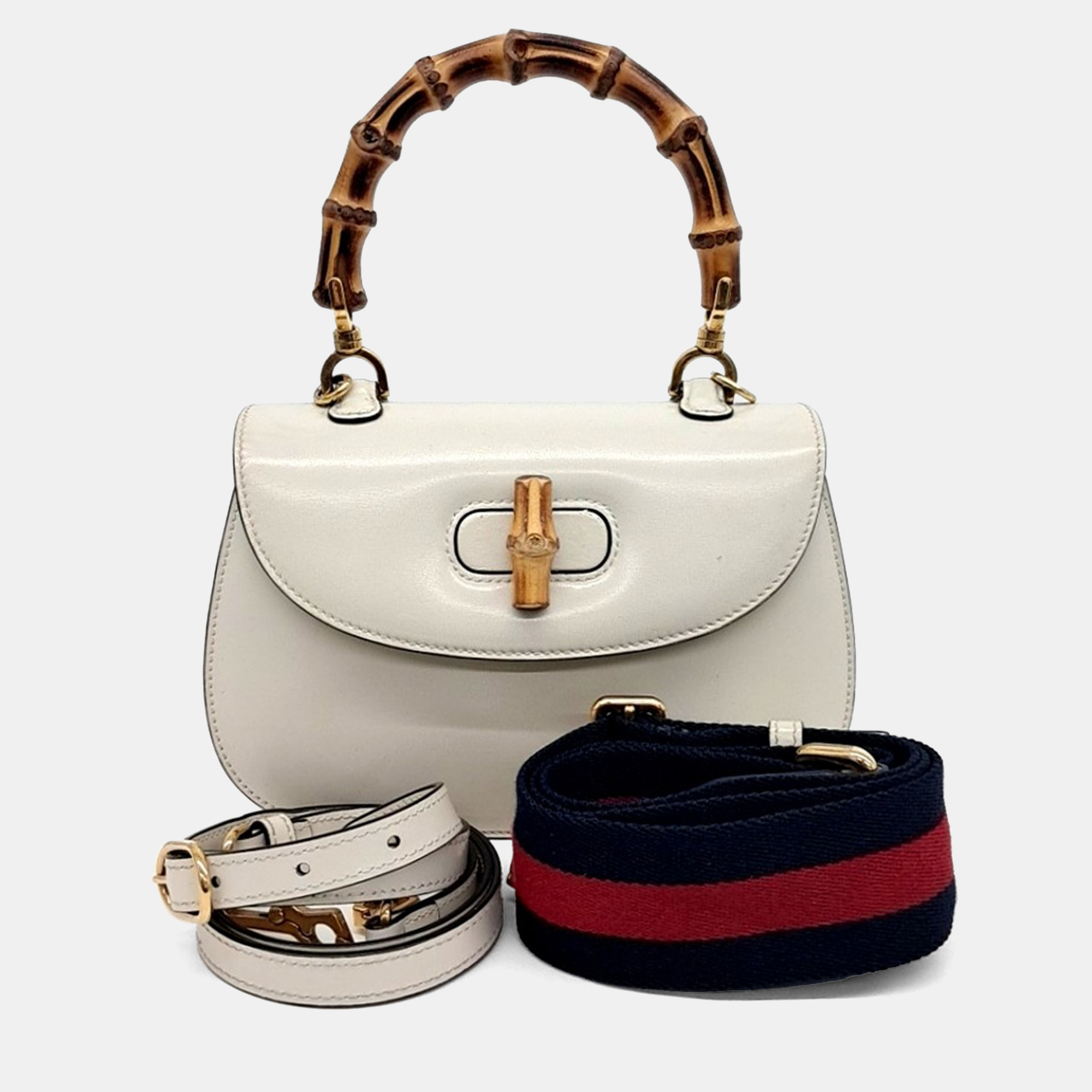 

Gucci White Leather Bamboo 1947 Small Top Handle Bag