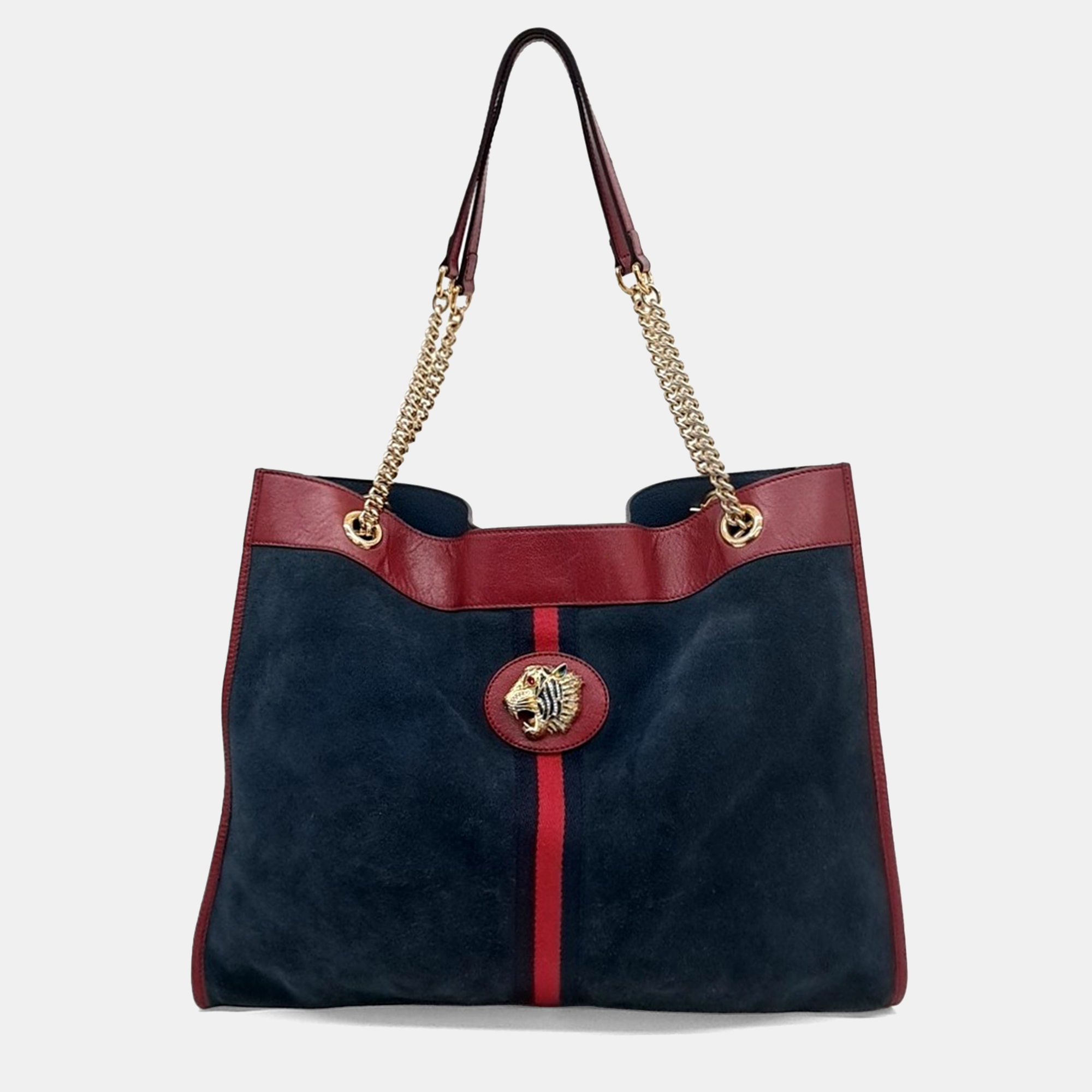

Gucci Navy Blue Red Canvas and Leather Raja Tiger Head Shoulder Bag
