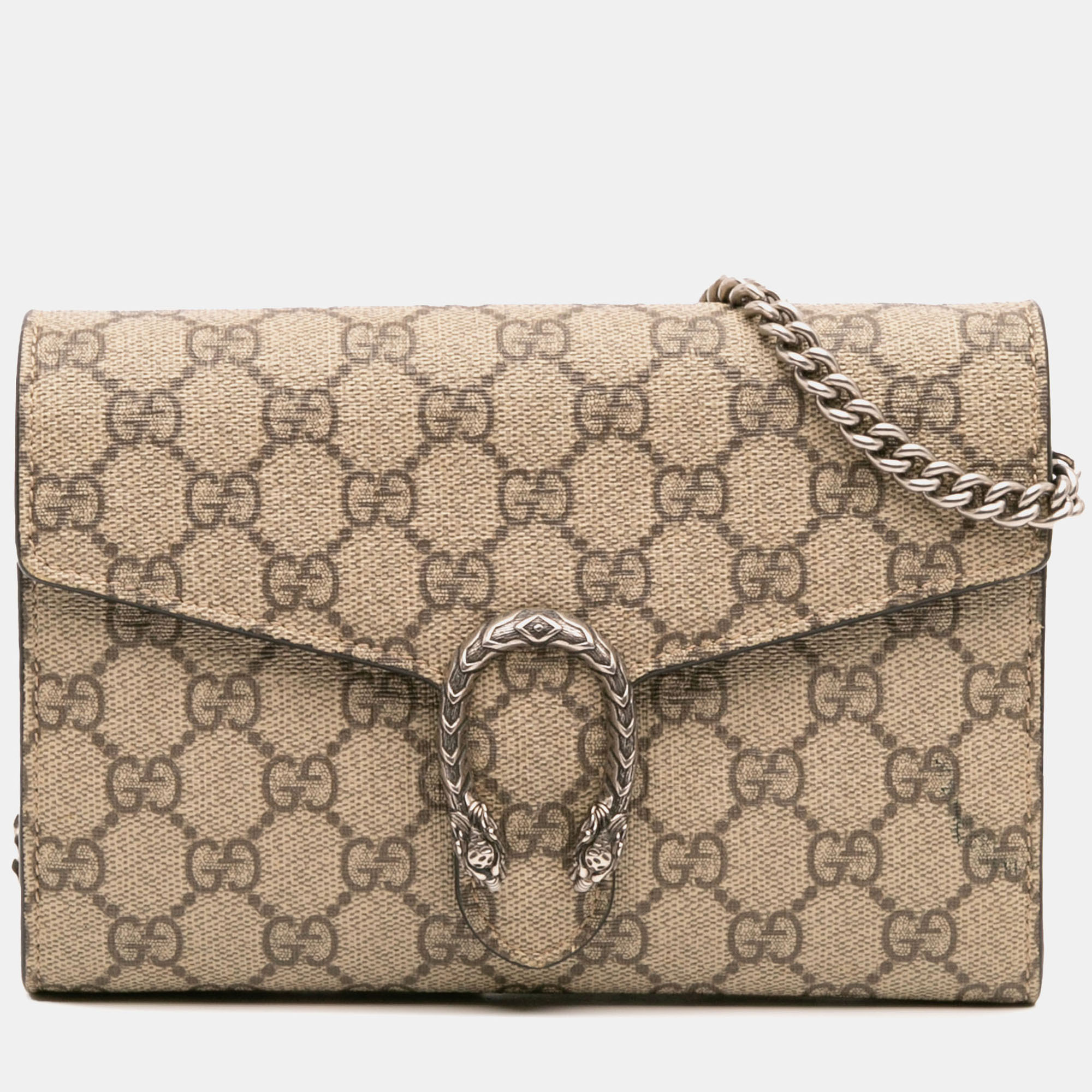 Pre-owned Gucci Beige Gg Supreme Dionysus Chain Wallet In Sand
