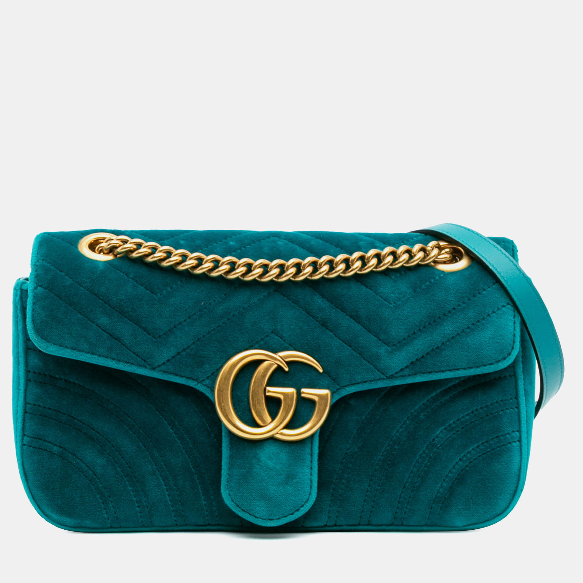 

Gucci Blue Small GG Marmont Matelasse Velvet Flap Crossbody Bag