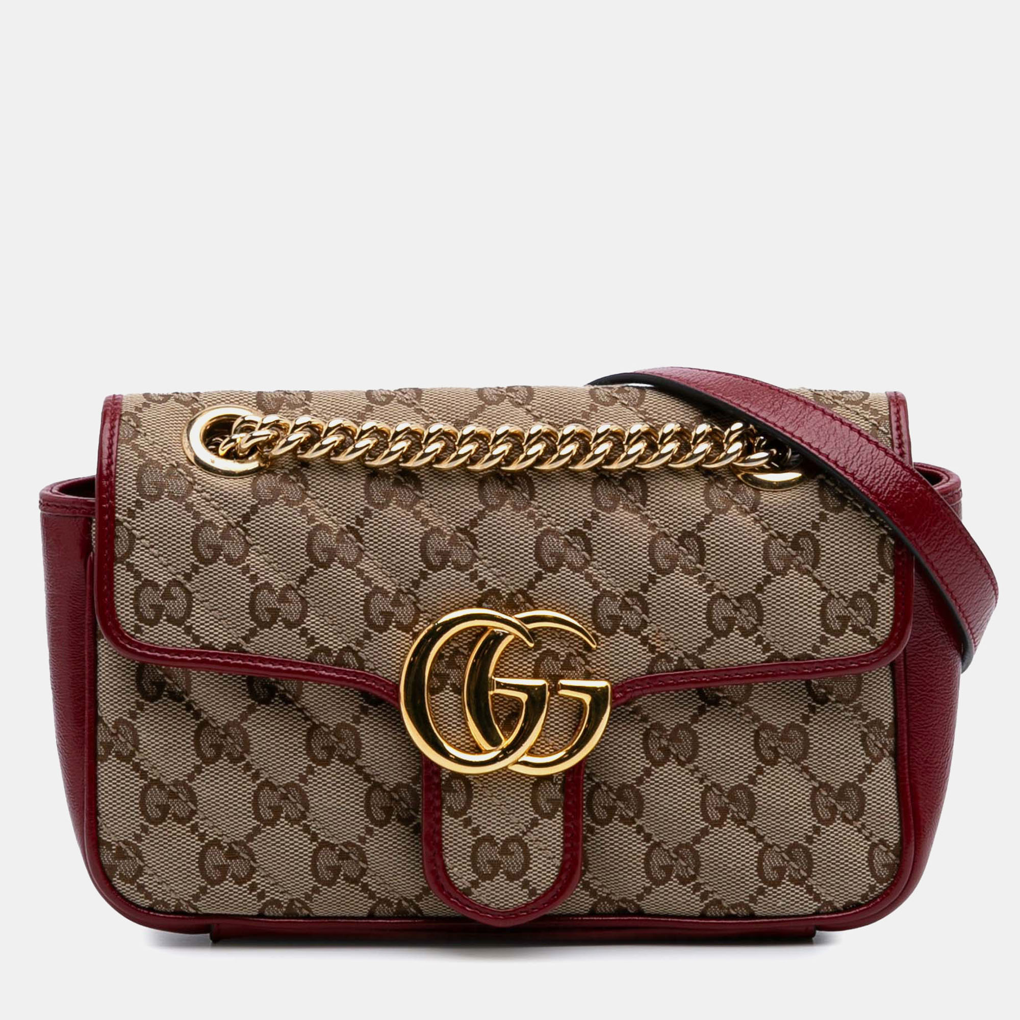 

Gucci Beige/Red Mini GG Marmont Matelasse Canvas Flap Crossbody