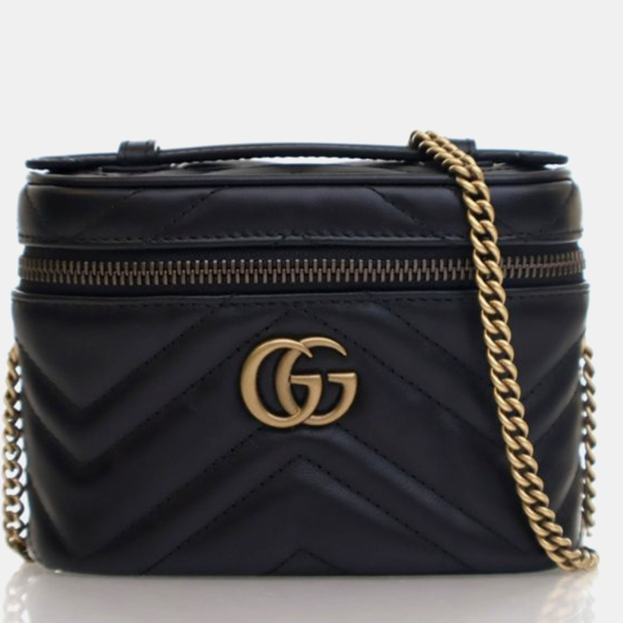 

Gucci Mini Calfskin GG Marmont Top Handle Vanity, Black
