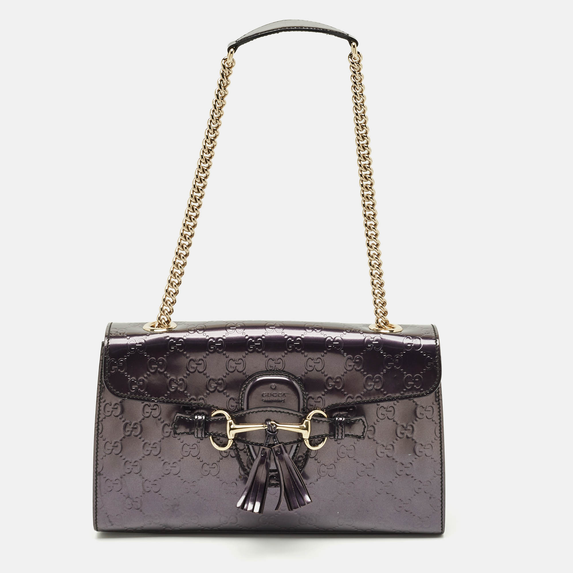 

Gucci Purple Guccissima Patent Leather  Emily Chain Shoulder Bag