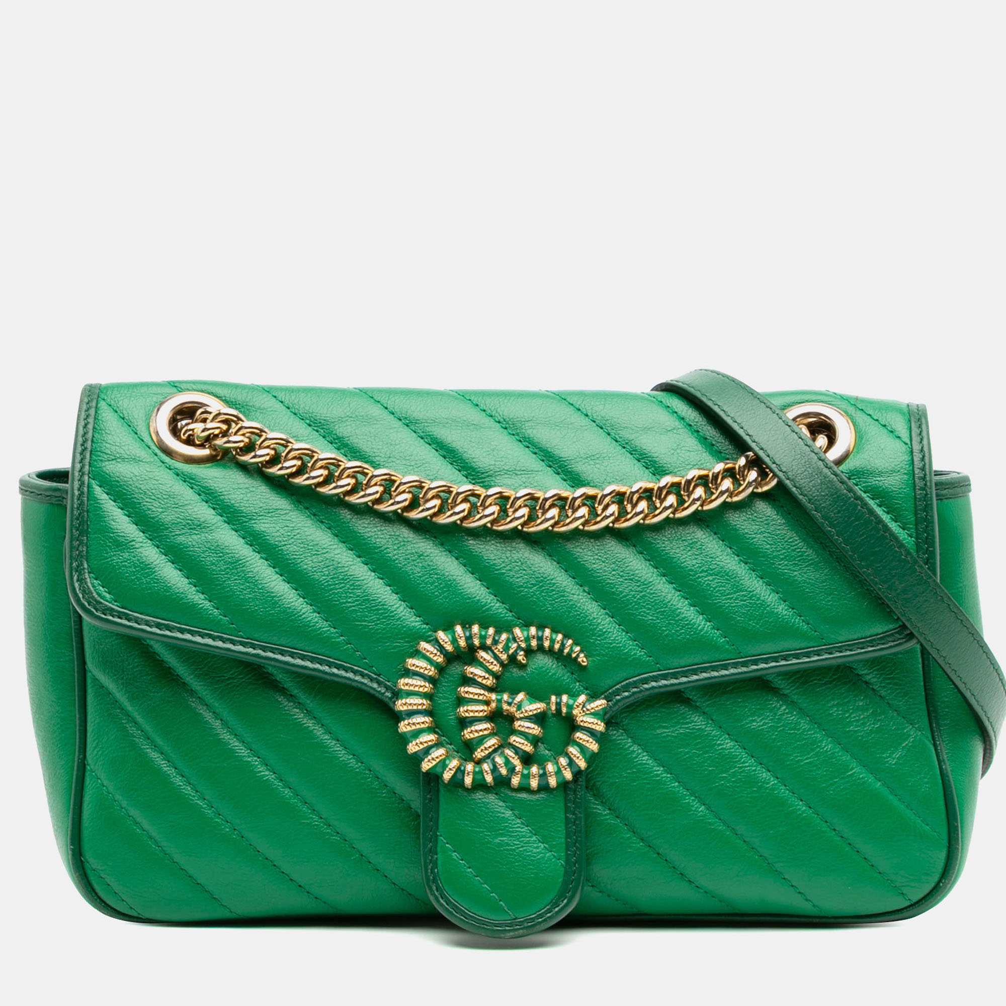 Pre-owned Gucci Green Small Gg Marmont Matelasse Leather Torchon Flap Crossbody