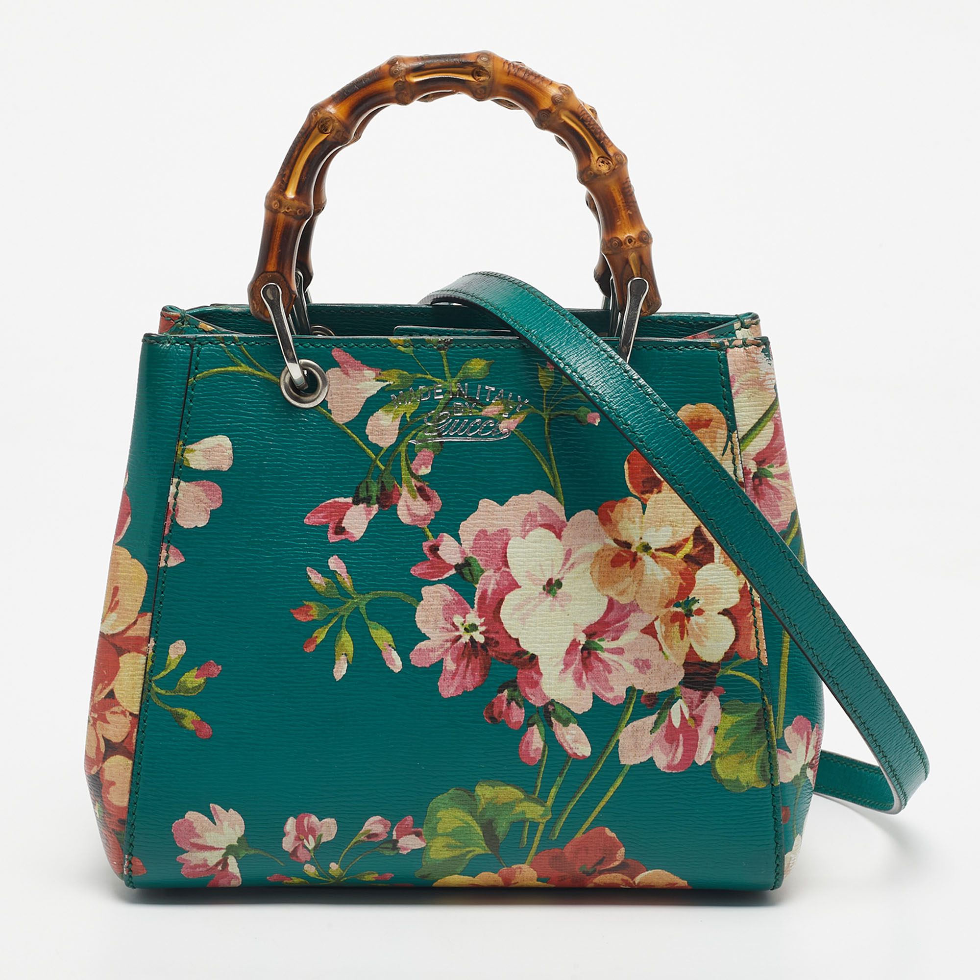 

Gucci Green Leather Mini Blooms Bamboo Tote