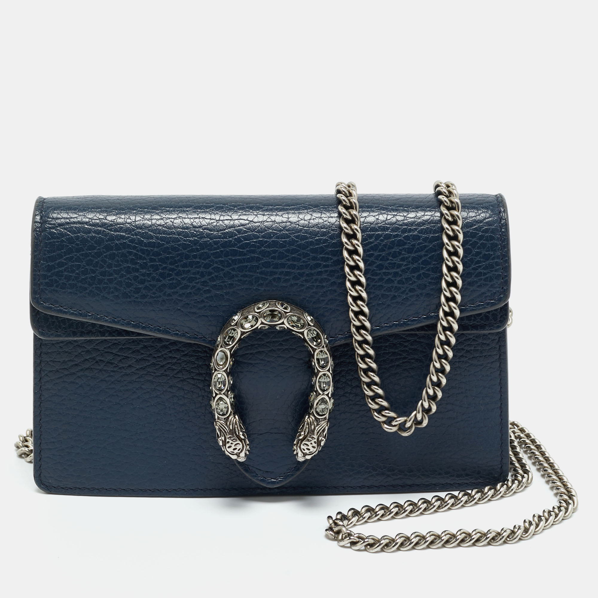 

Gucci Navy Blue Leather Super Mini Crystal Dionysus Shoulder Bag