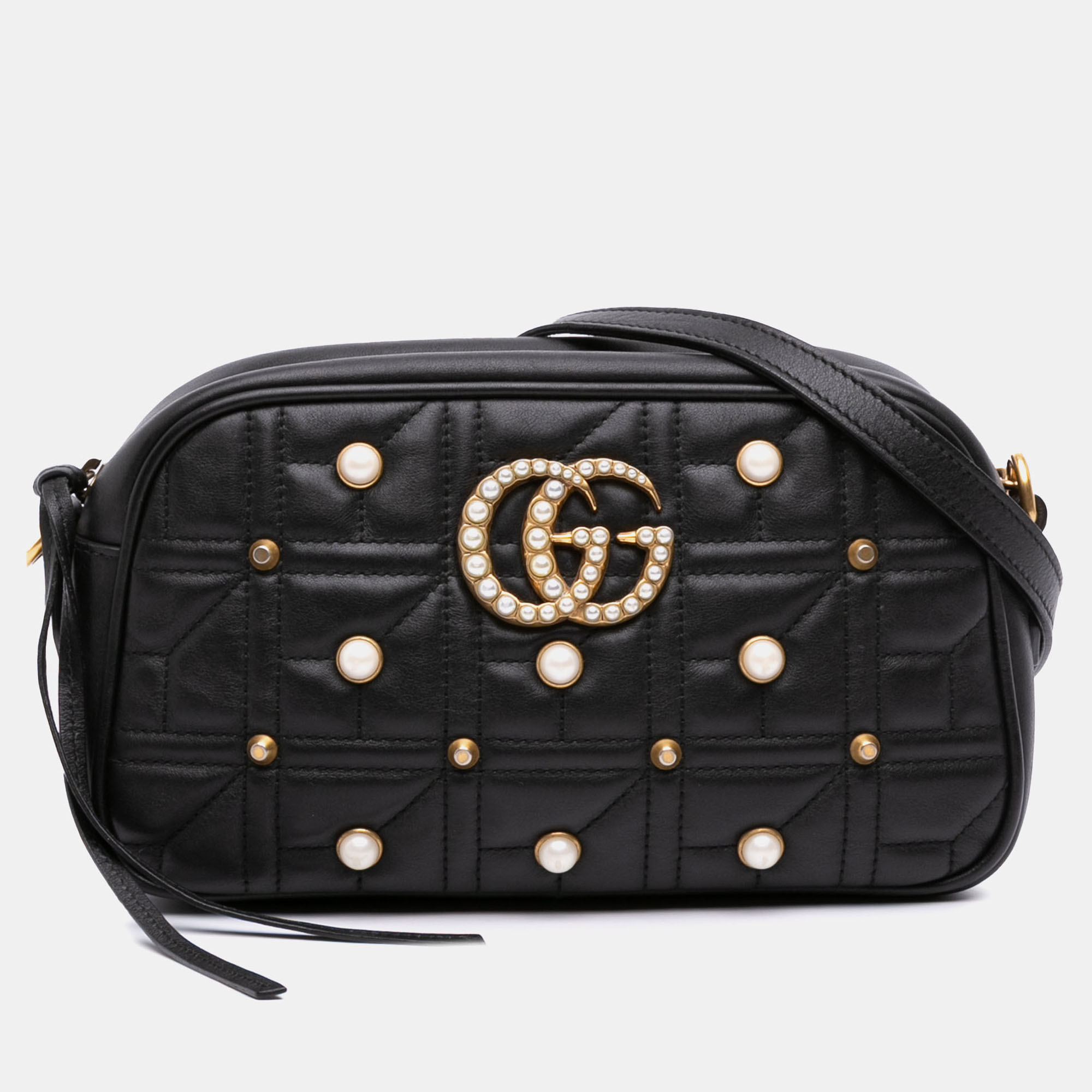 

Gucci Black Small GG Marmont Matelasse Leather Pearl Studded Crossbody