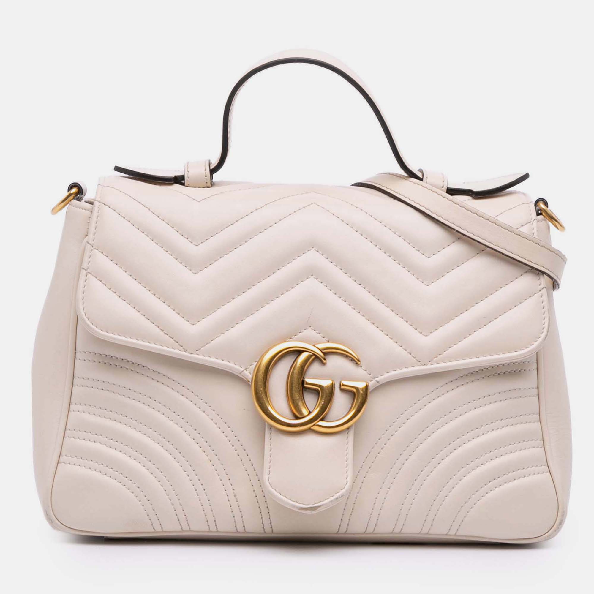 

Gucci Cream Small GG Marmont Matelasse Leather Top Handle Bag