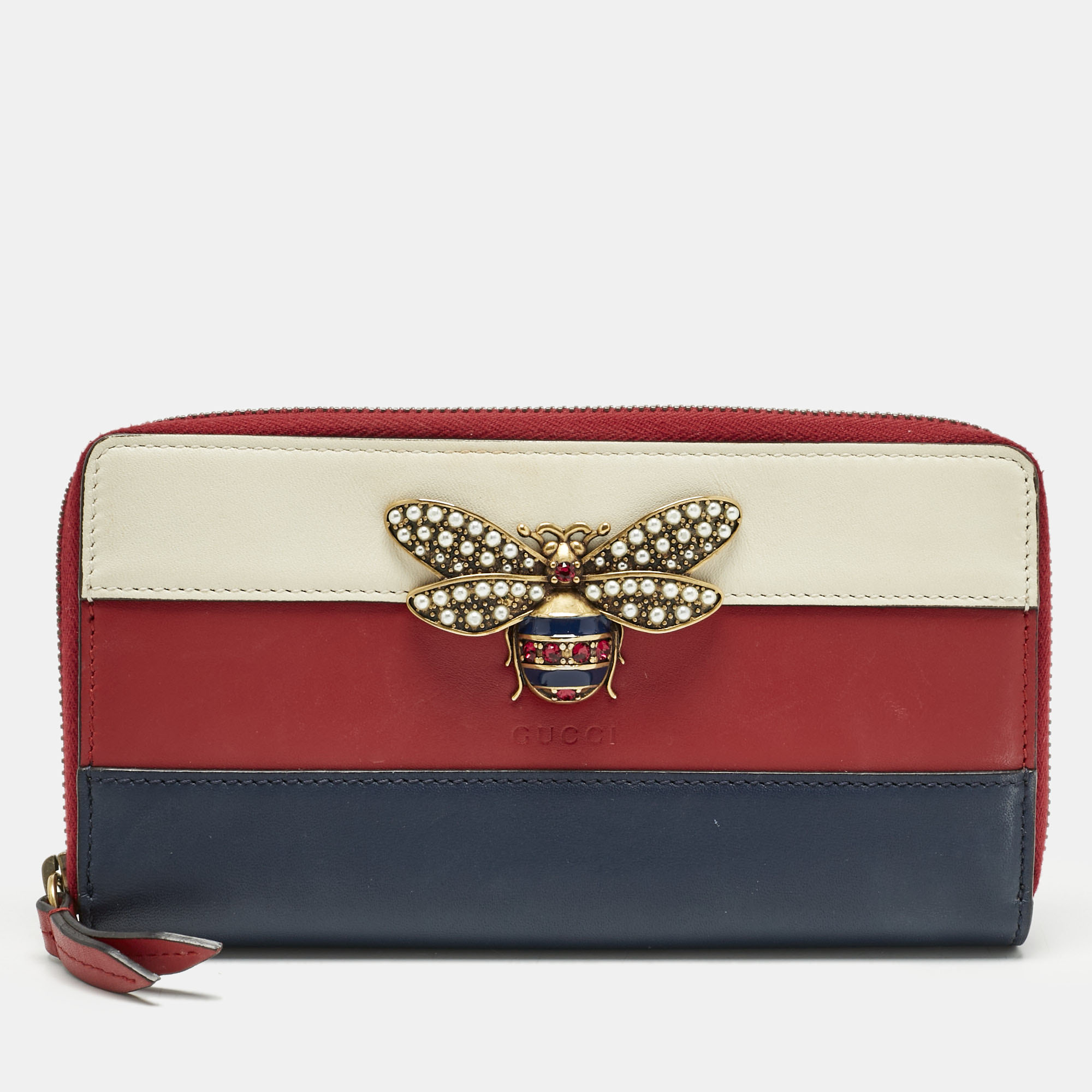 Pre-owned Gucci Tricolor Leather Queen Margaret Zip Around Wallet In Multi