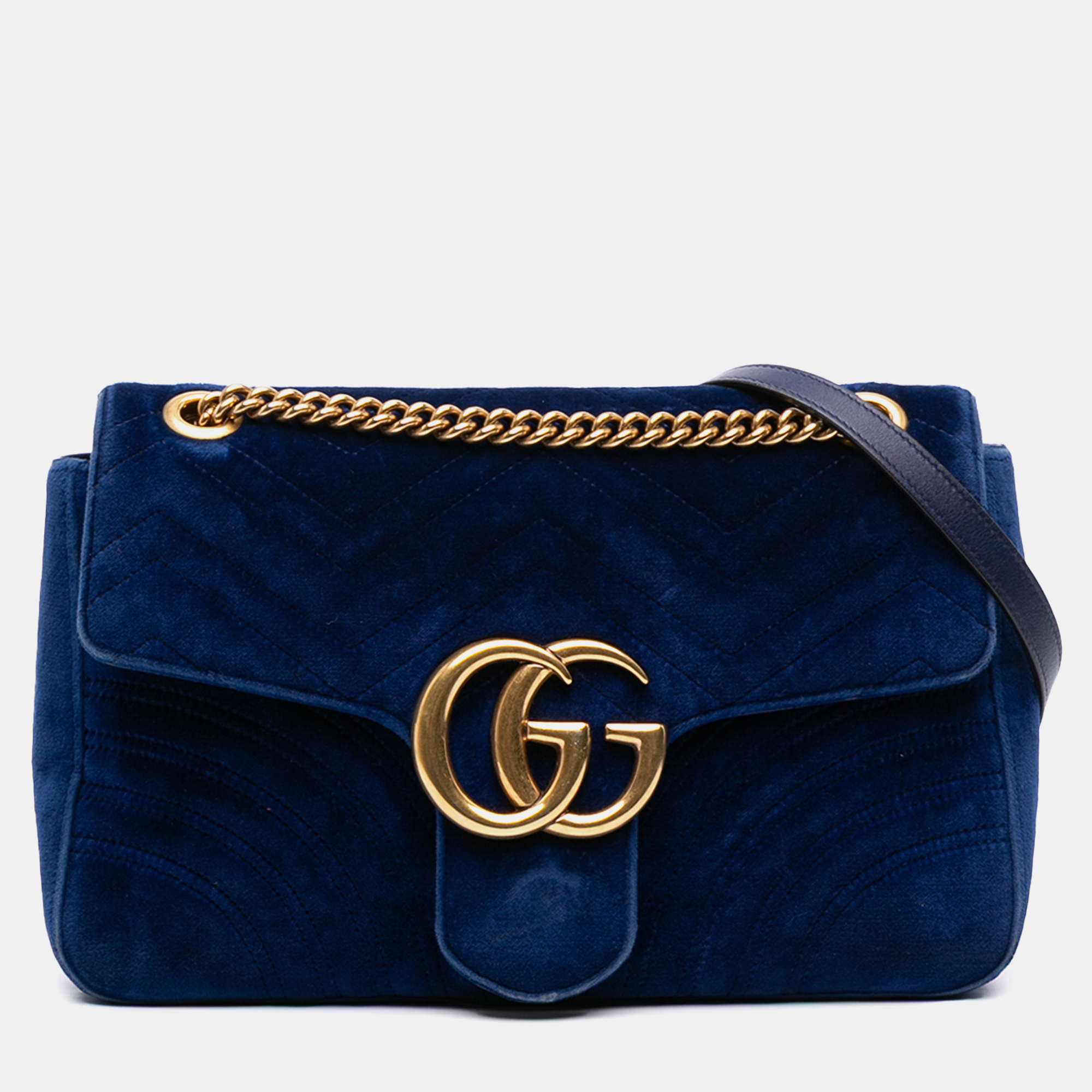 

Gucci Blue Medium GG Marmont Matelasse Velvet Flap Crossbody