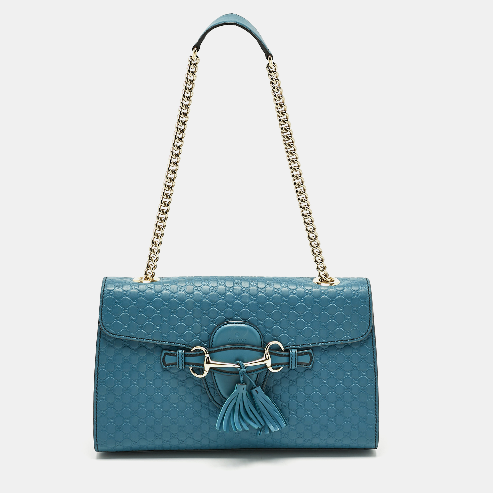 

Gucci Teal Microguccissima Leather Medium Emily Chain Shoulder Bag, Blue