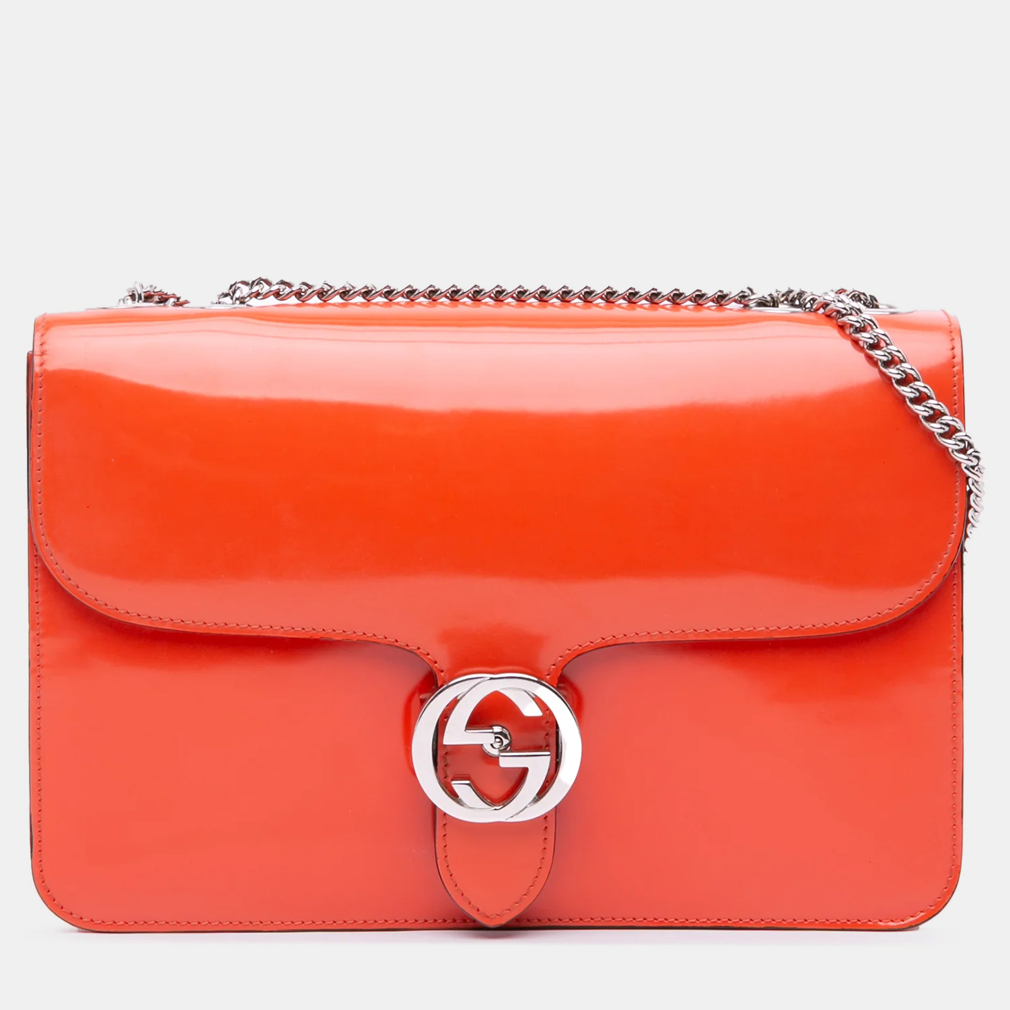 

Gucci Interlocking G Medium Orange Patent Leather Crossbody Bag