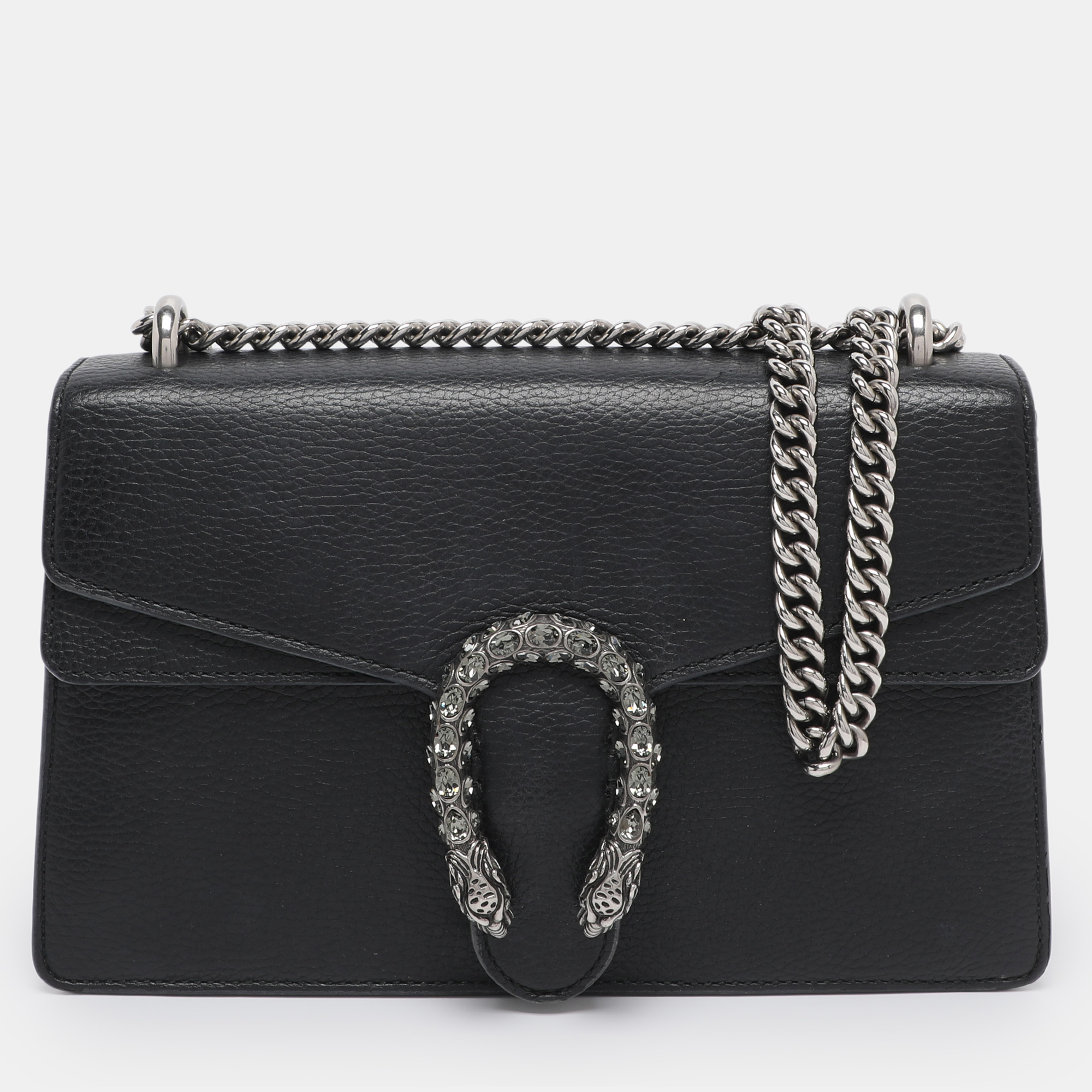 Pre-owned Gucci Black Leather Small Dionysus Crystals Shoulder Bag