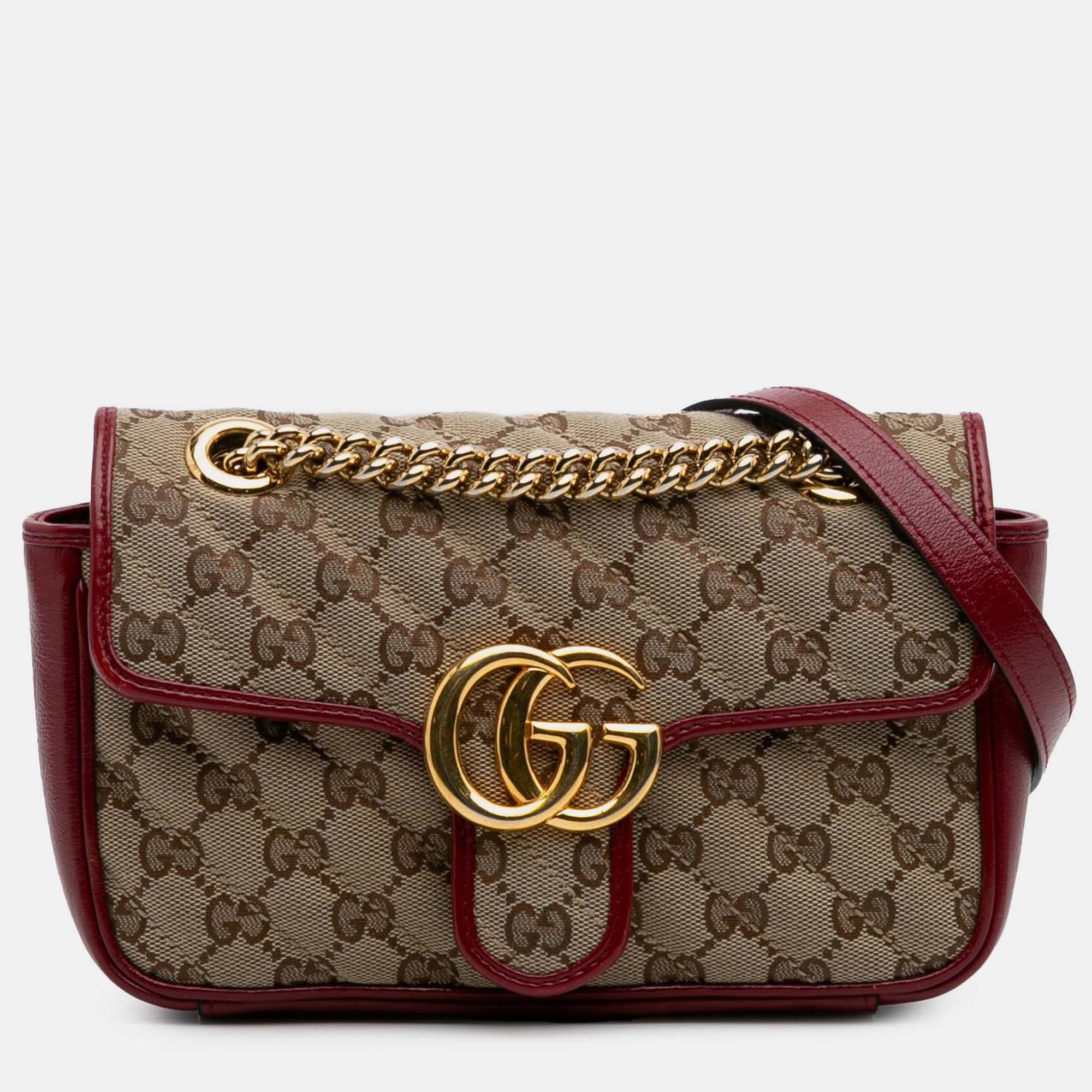 

Gucci Beige Brown Mini GG Marmont Matelasse Canvas Flap Crossbody