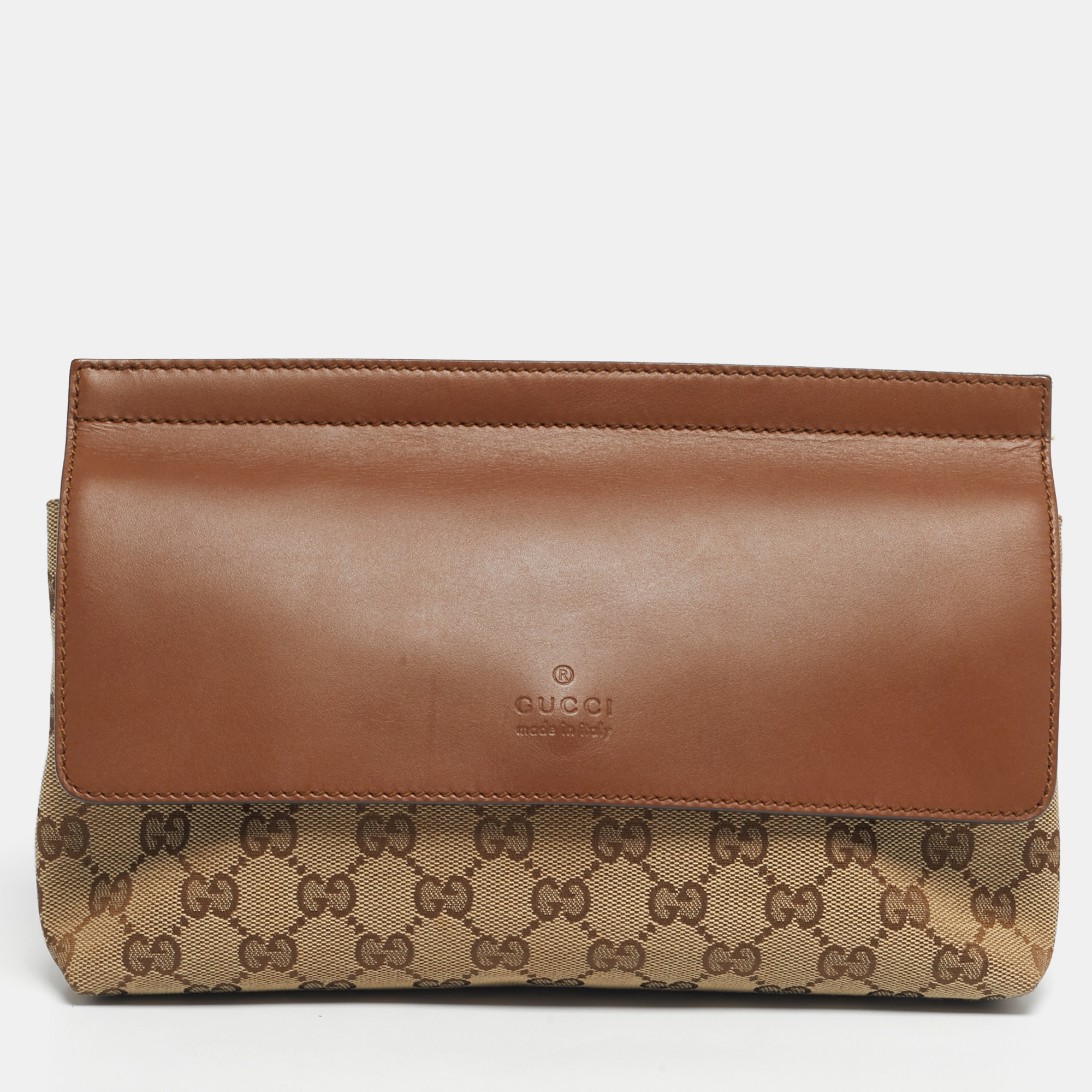 Pre-owned Gucci Beige/brown Gg Canvas And Leather Belt Bag In Sand