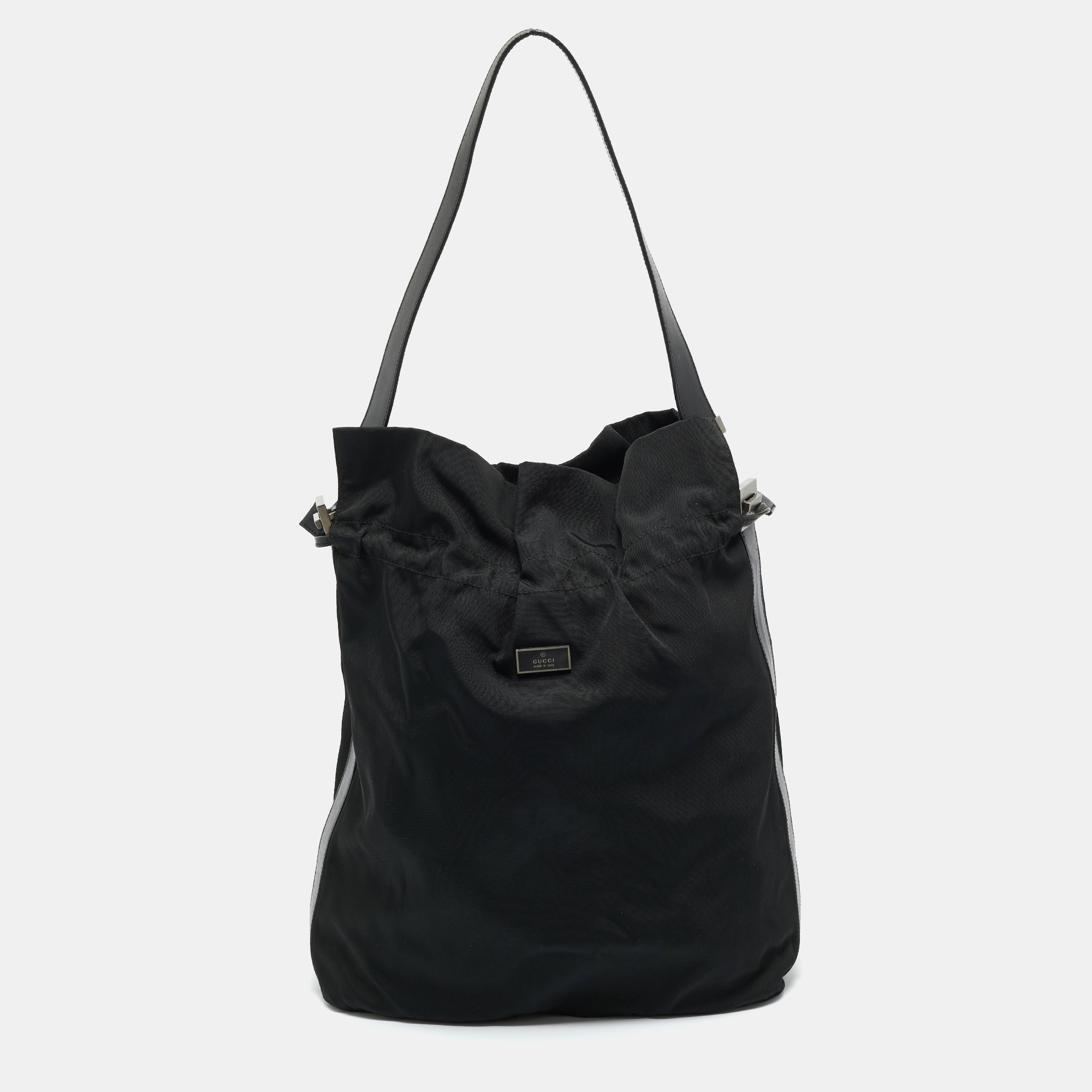 

Gucci Black Leather and Nylon Drawstring Bucket Bag
