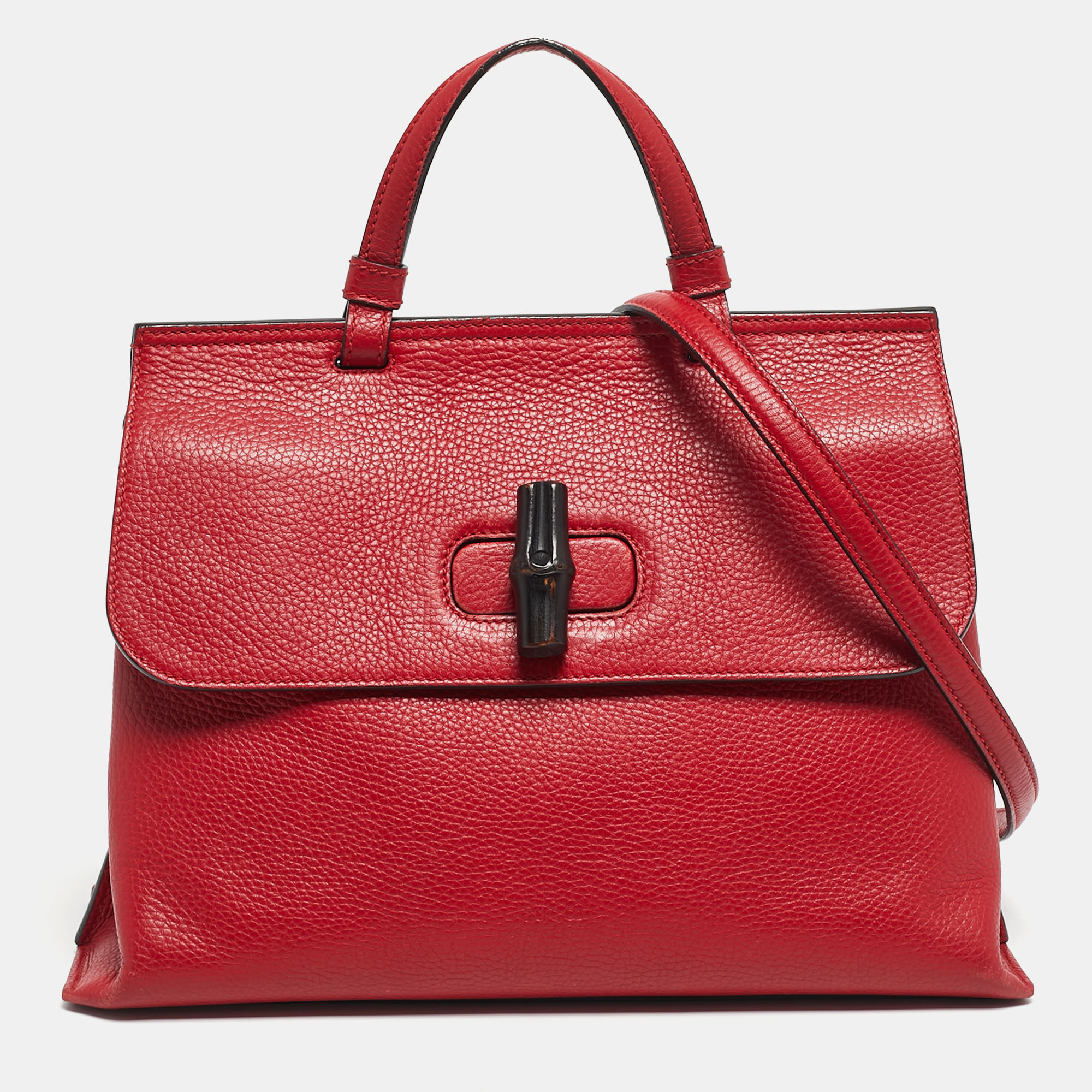 

Gucci Red Leather Medium Bamboo Daily Top Handle Bag