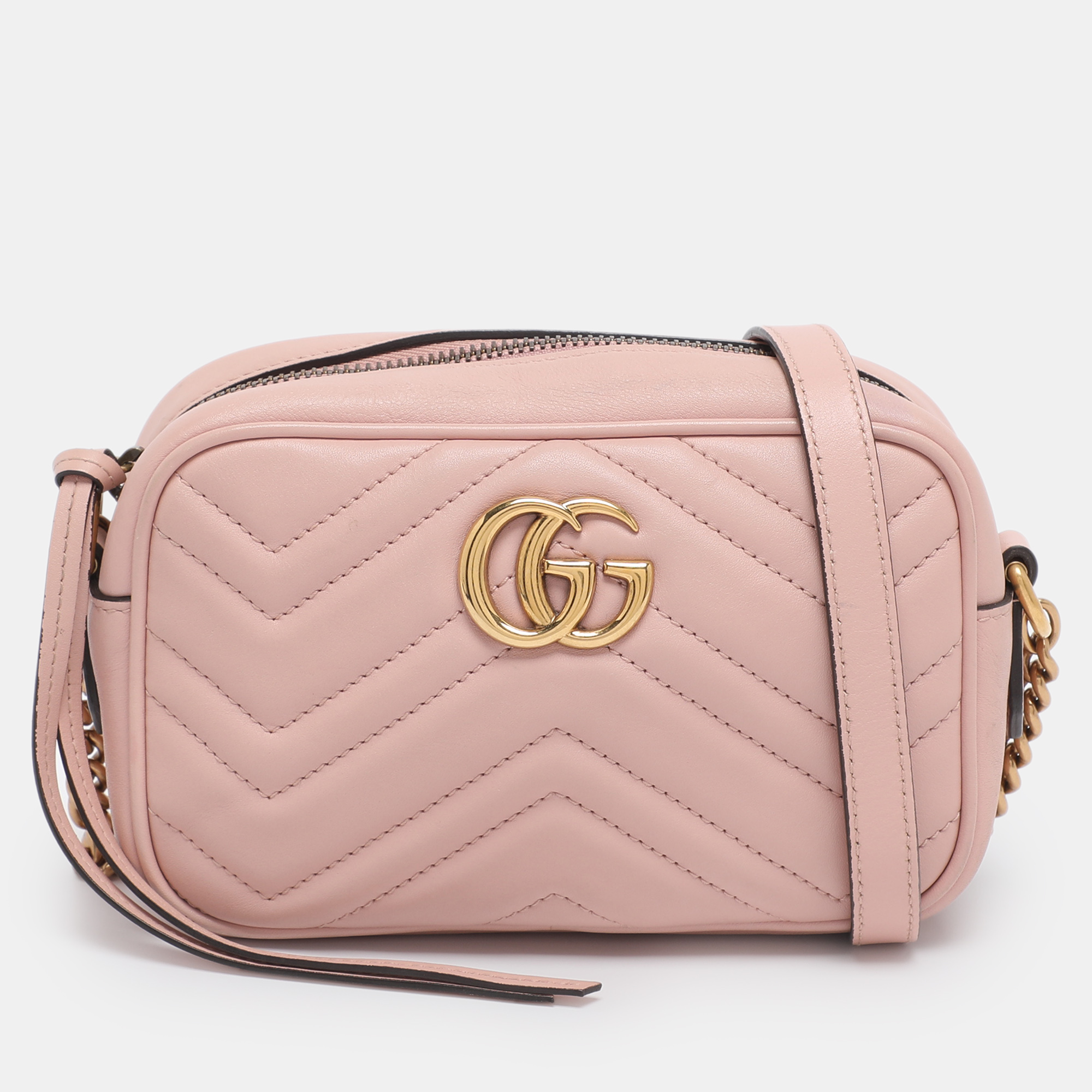 

Gucci Dusty Pink Leather GG Marmont Mini Shoulder Bag