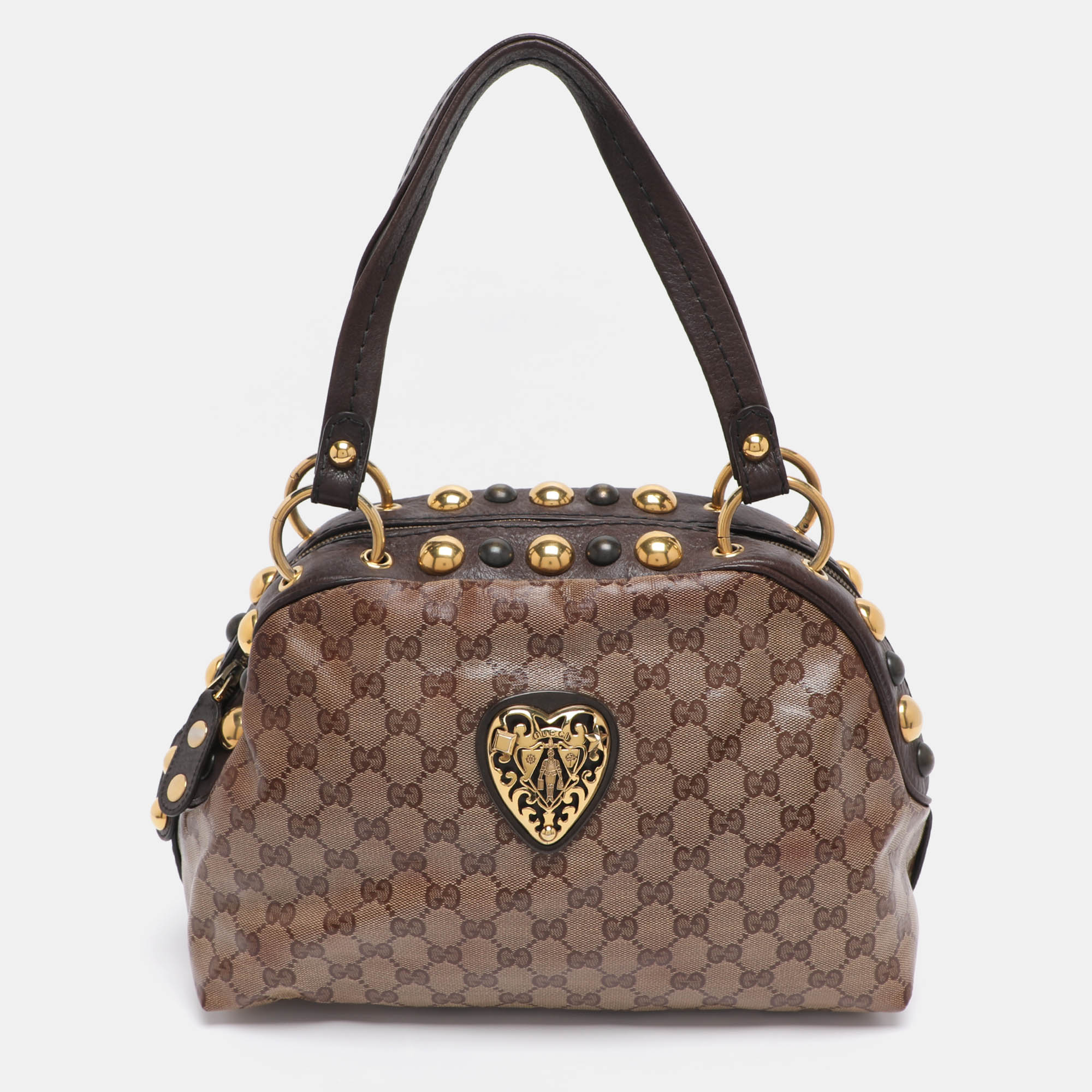 

Gucci Beige/Brown GG Crystal Canvas Babouska Crest Dome Bag