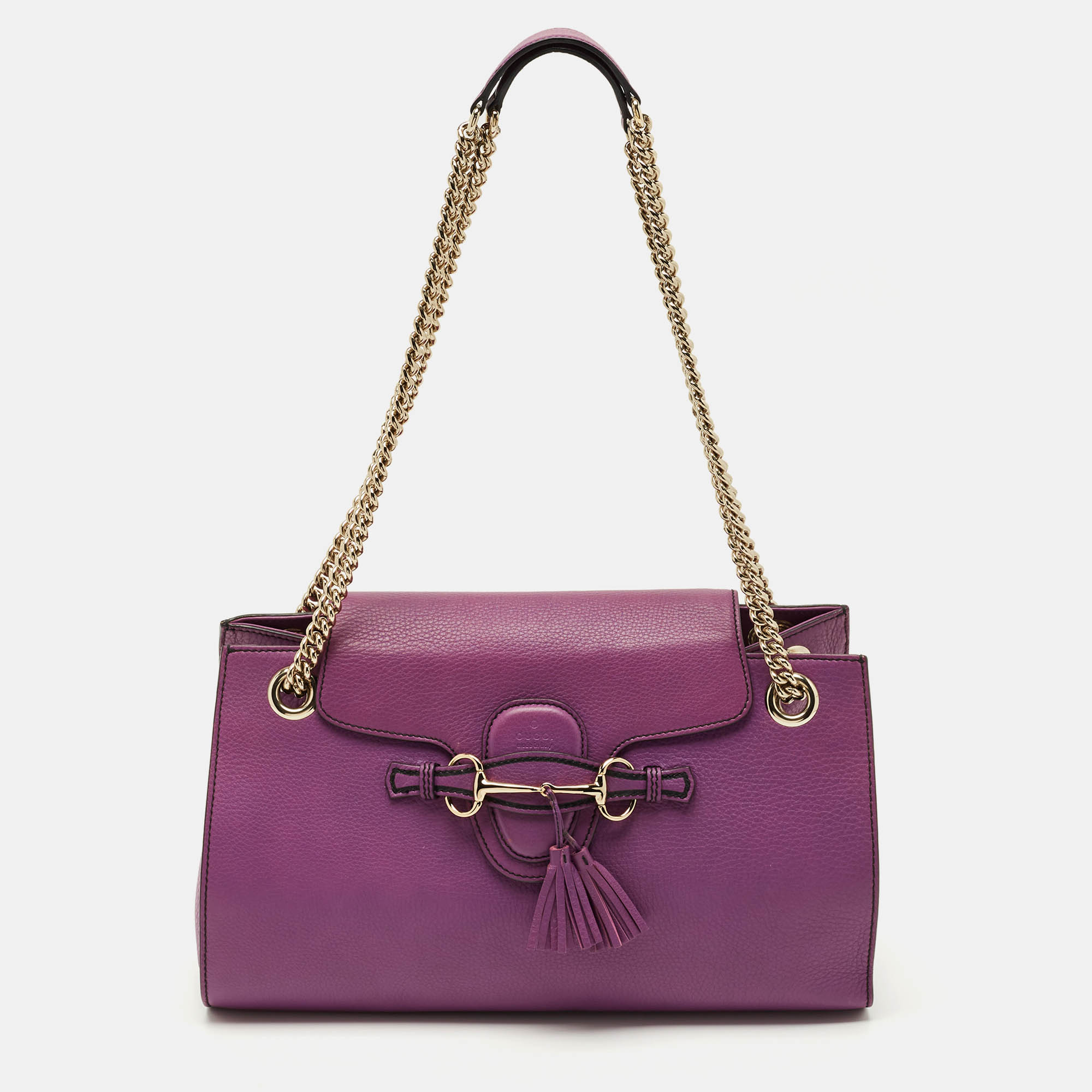 Pre-owned Gucci Purple Leather Large Emily Chain Shoulder Bag