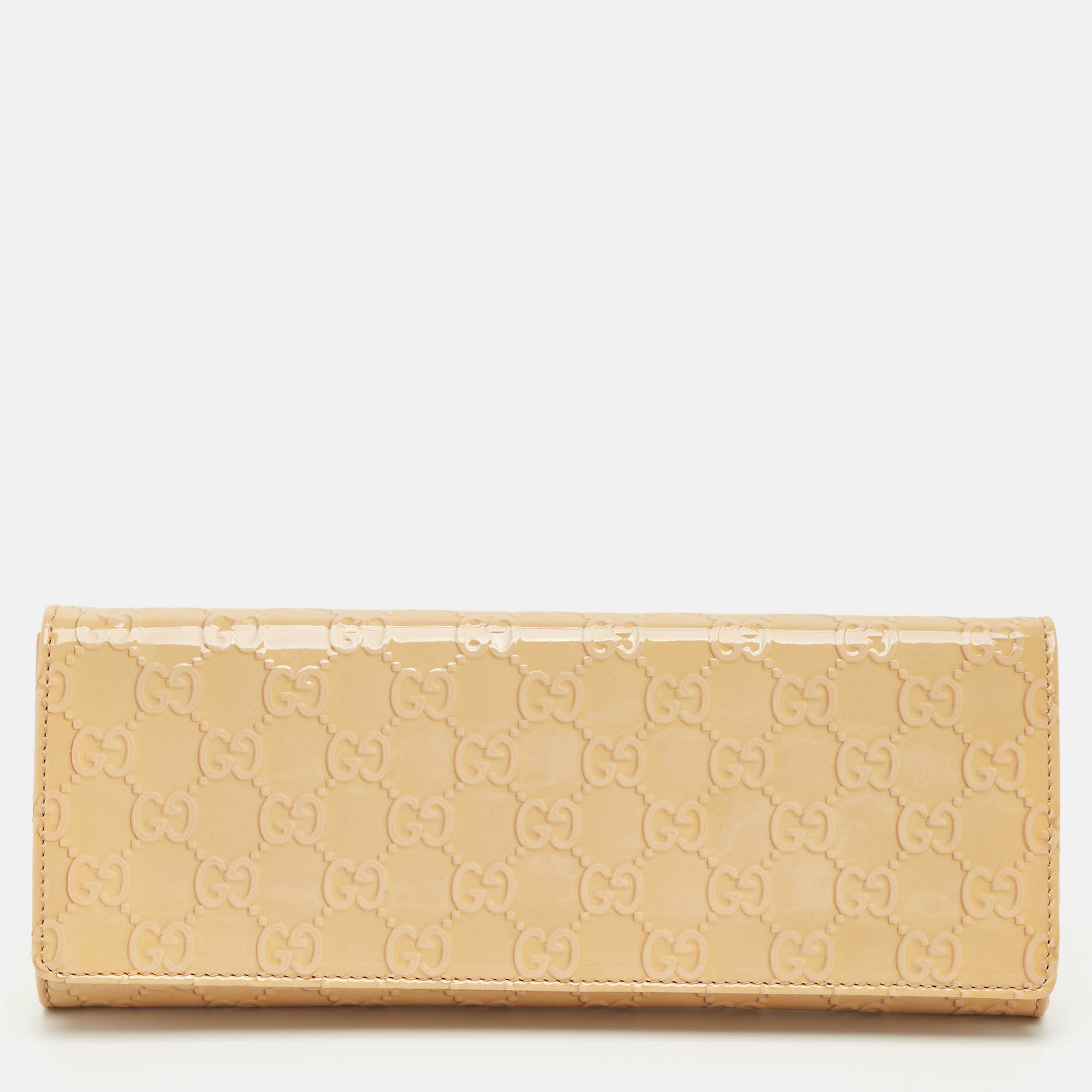 Gucci Cream Guccissima Patent Leather Broadway Clutch